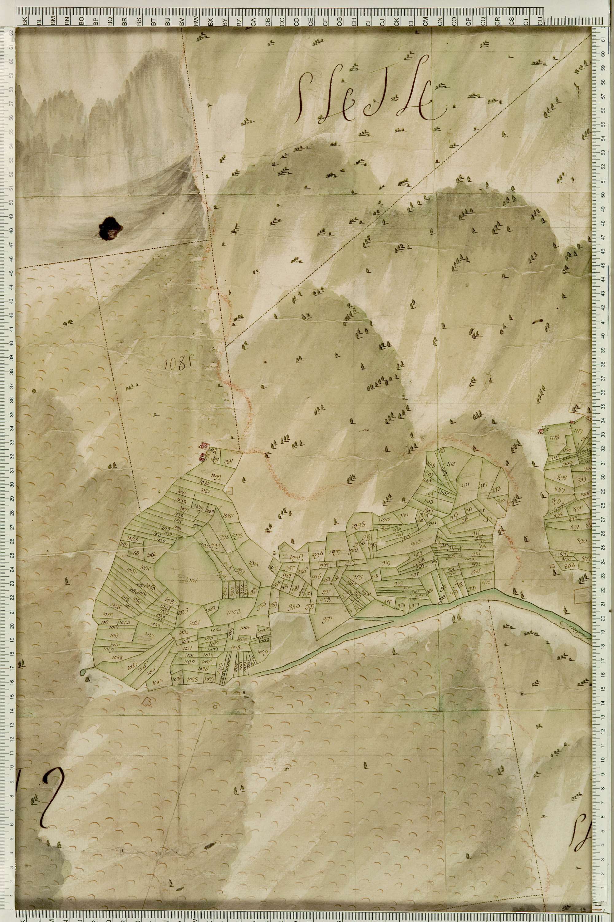 Montricher-Albanne - Copie de la mappe originale (plan cadastral) de la commune de Montricher. Signée Cocelli, directeur de la péréquation générale.