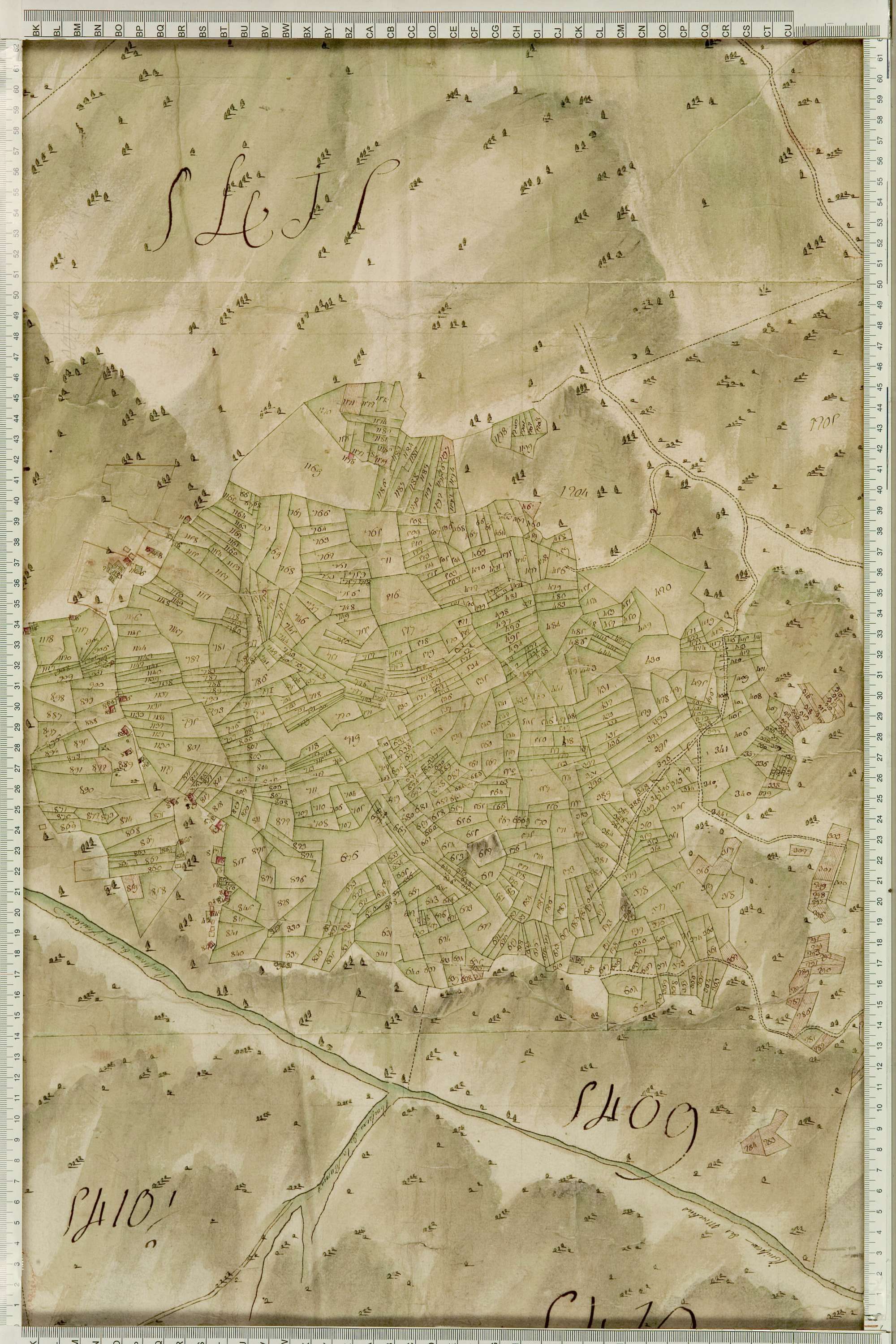 Montricher-Albanne - Copie de la mappe originale (plan cadastral) de la commune de Montricher. Signée Cocelli, directeur de la péréquation générale.