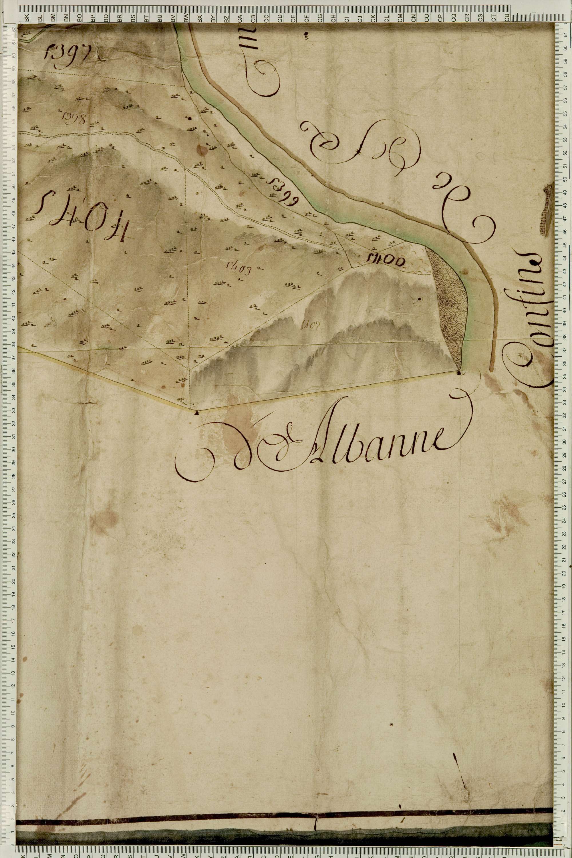 Montricher-Albanne - Copie de la mappe originale (plan cadastral) de la commune de Montricher. Signée Cocelli, directeur de la péréquation générale.