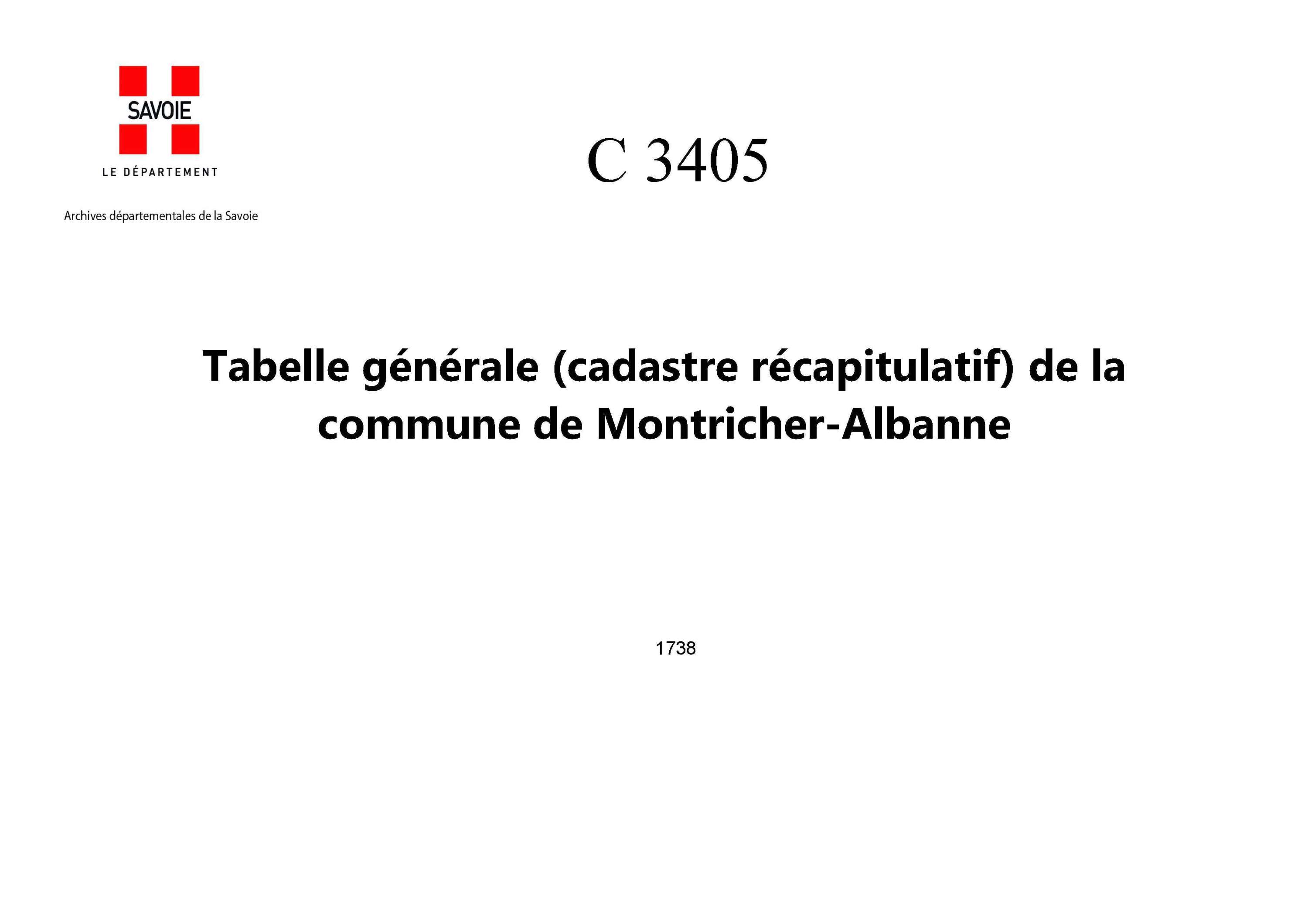 Montricher-Albanne - Tabelle générale (cadastre récapitulatif) de la commune de Montricher. - 2e volume. Lettres P à R.