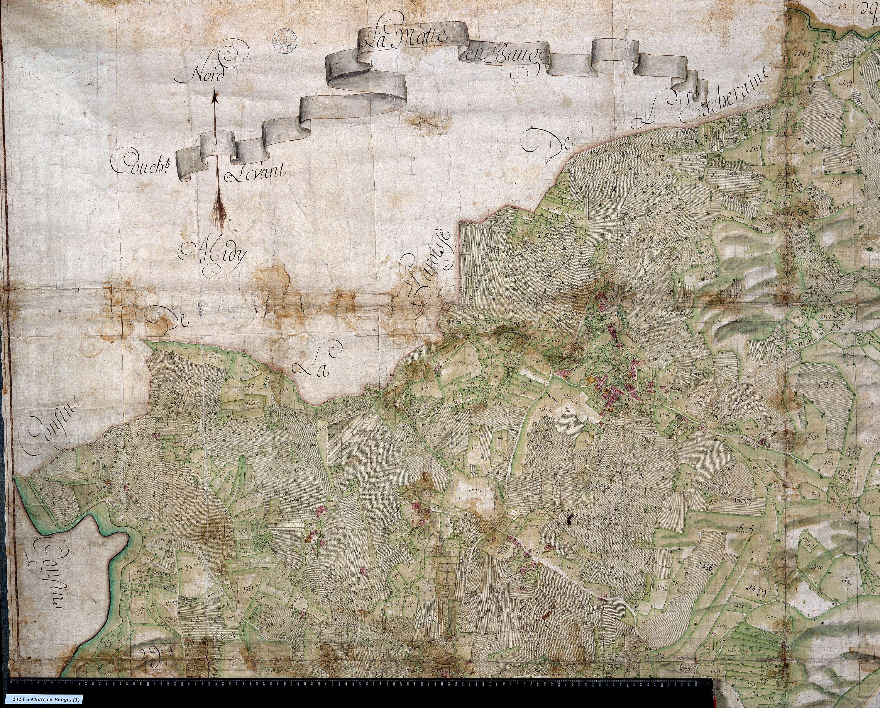 La Motte-en-Bauges - Copie de la mappe originale (plan cadastral) de la commune de La Motte-en-Beauges. Signée Cocelli, directeur de la péréquation générale.