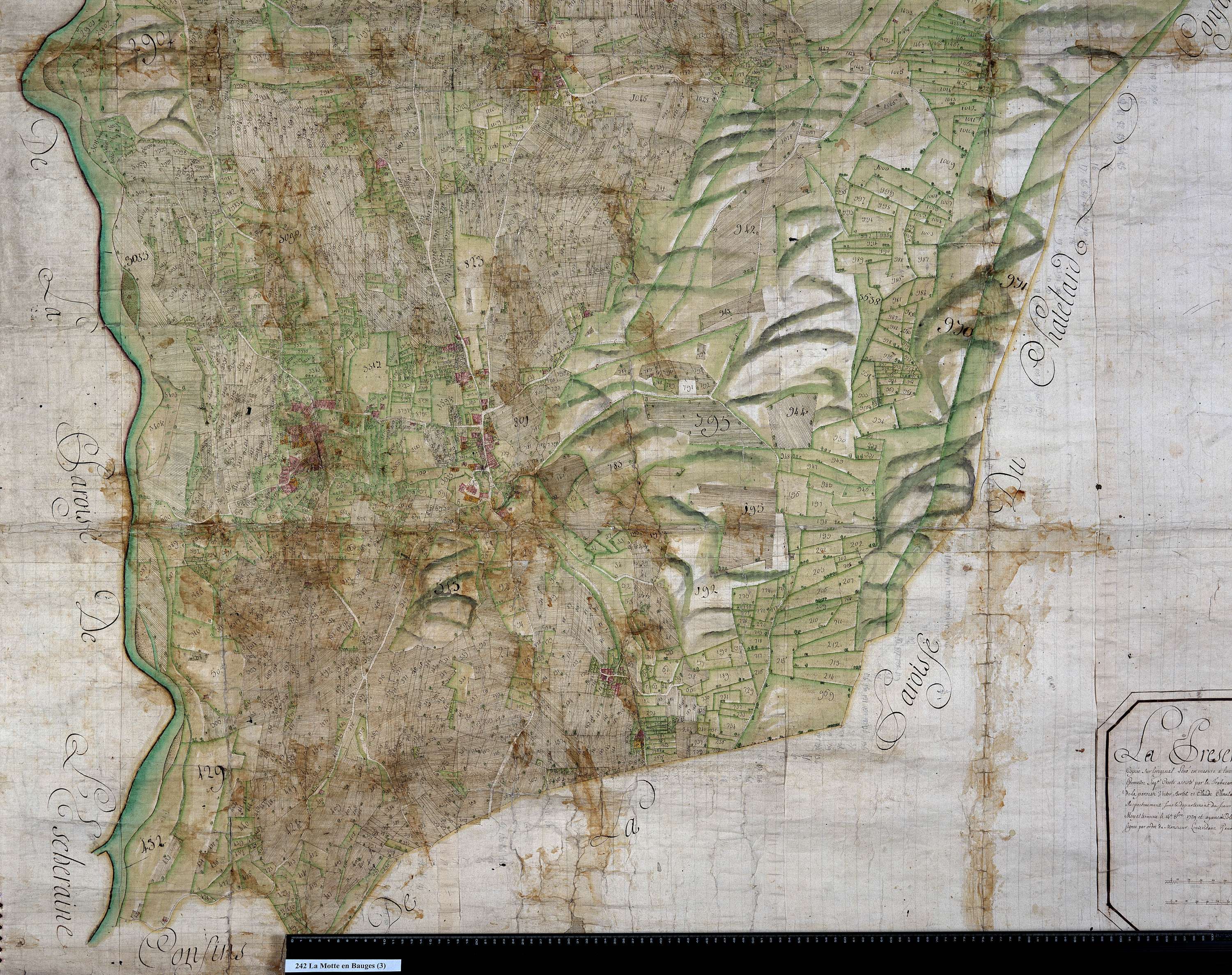 La Motte-en-Bauges - Copie de la mappe originale (plan cadastral) de la commune de La Motte-en-Beauges. Signée Cocelli, directeur de la péréquation générale.