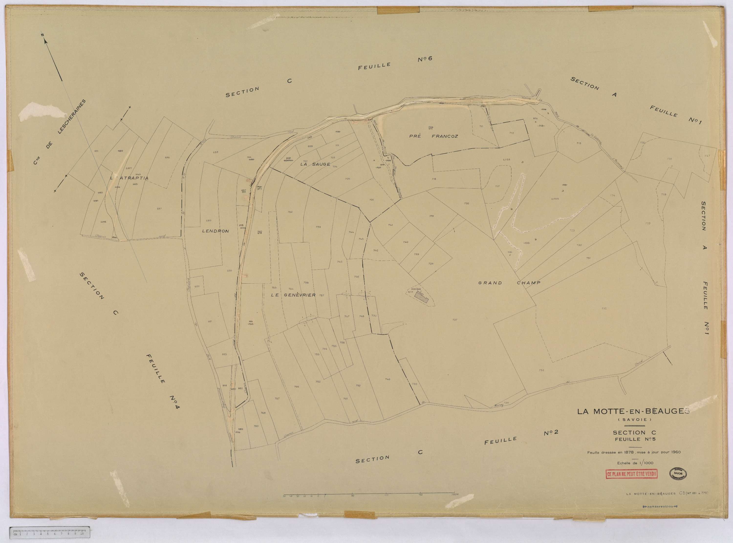 La Motte-en-Bauges - Cadastre rénové, version définitive (1960).