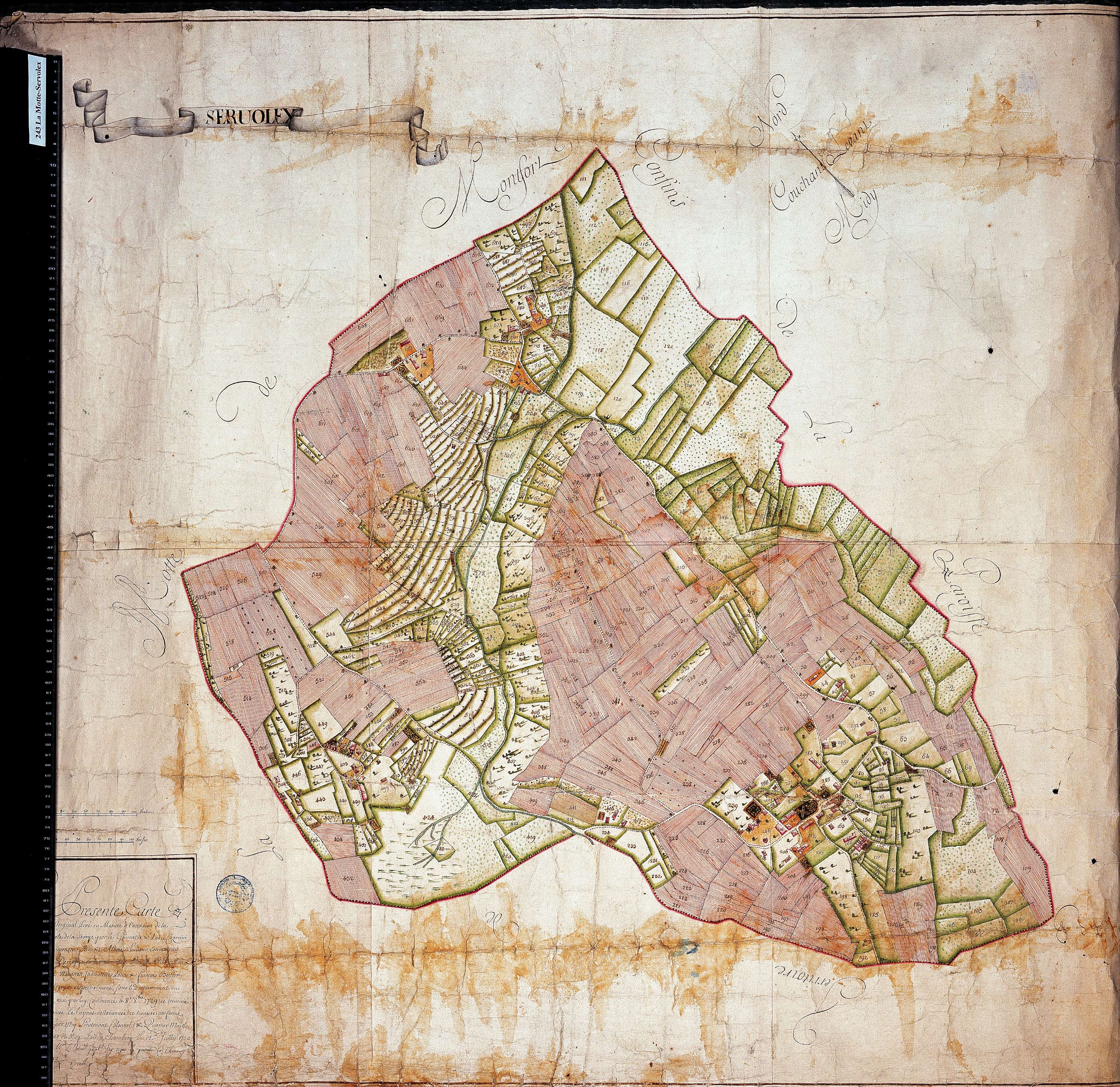 La Motte-Servolex - Copie de la mappe originale (plan cadastral) de la commune de Servolex. Signée Cocelli, directeur de la péréquation.