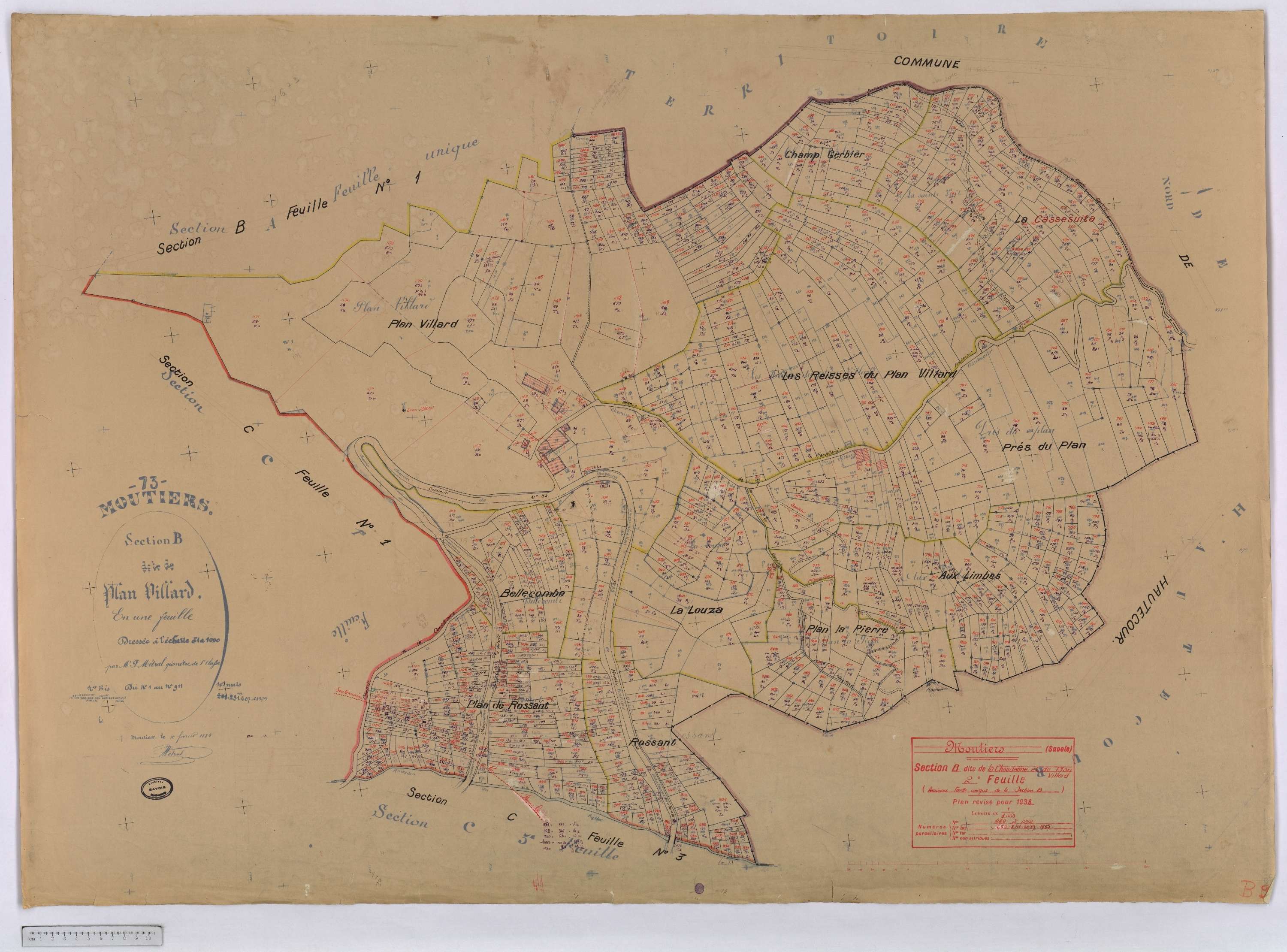 Moutiers - Cadastré rénové (1938) et remembré (1967).