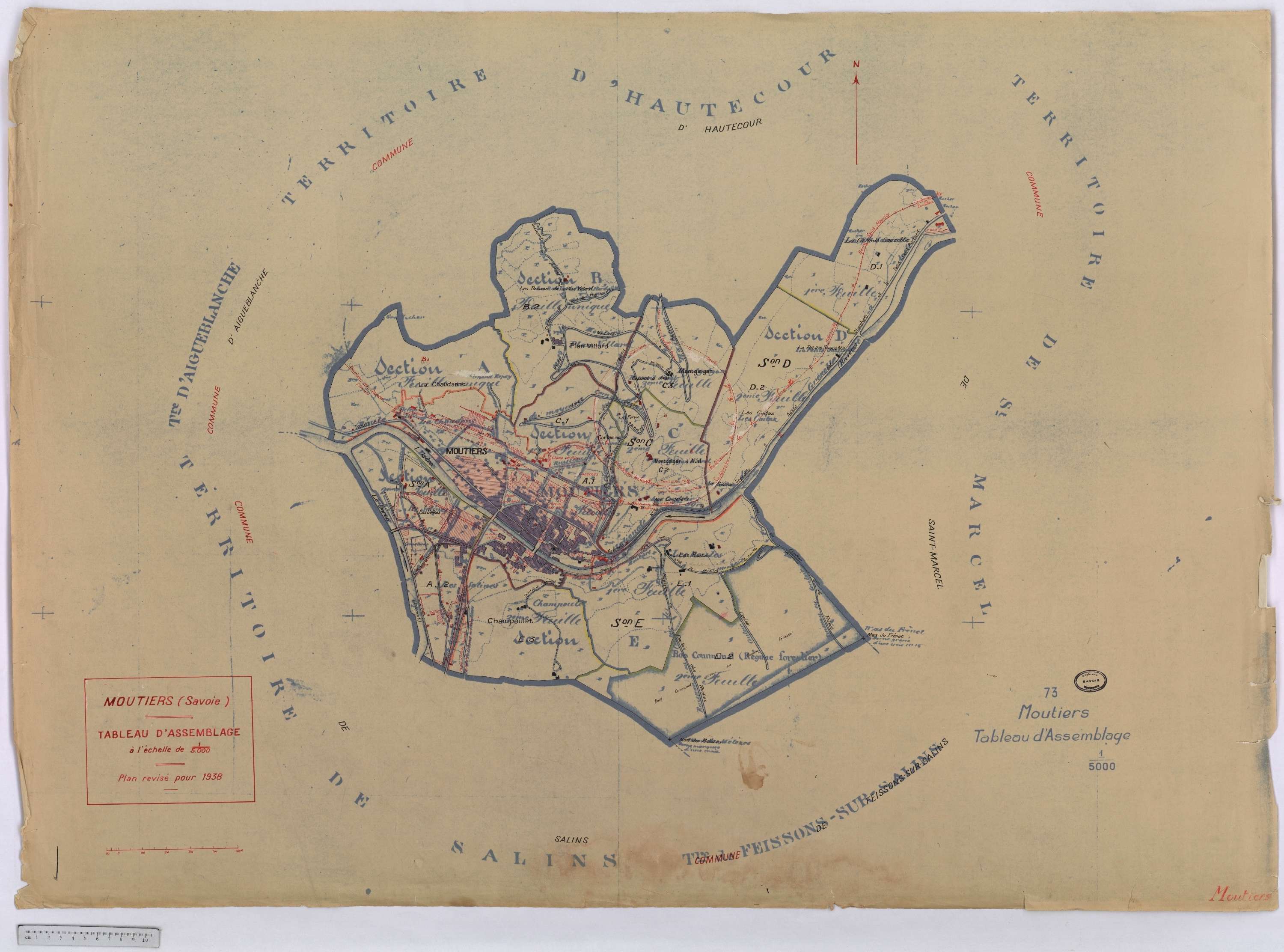 Moutiers - Cadastré rénové (1938) et remembré (1967).