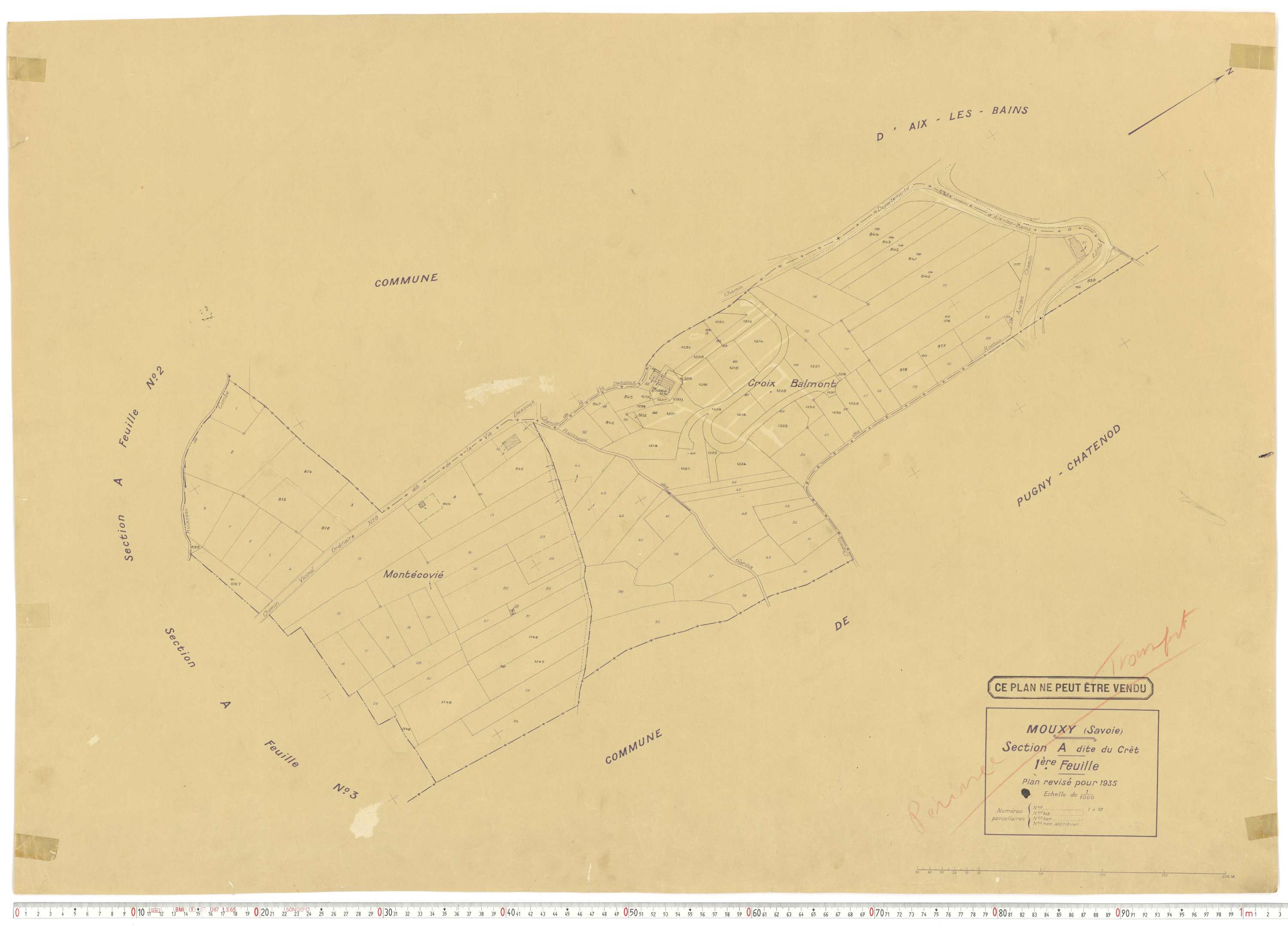 Mouxy - Plans cadastraux du cadastre rénové en 1956 et mis à jour en 1988.