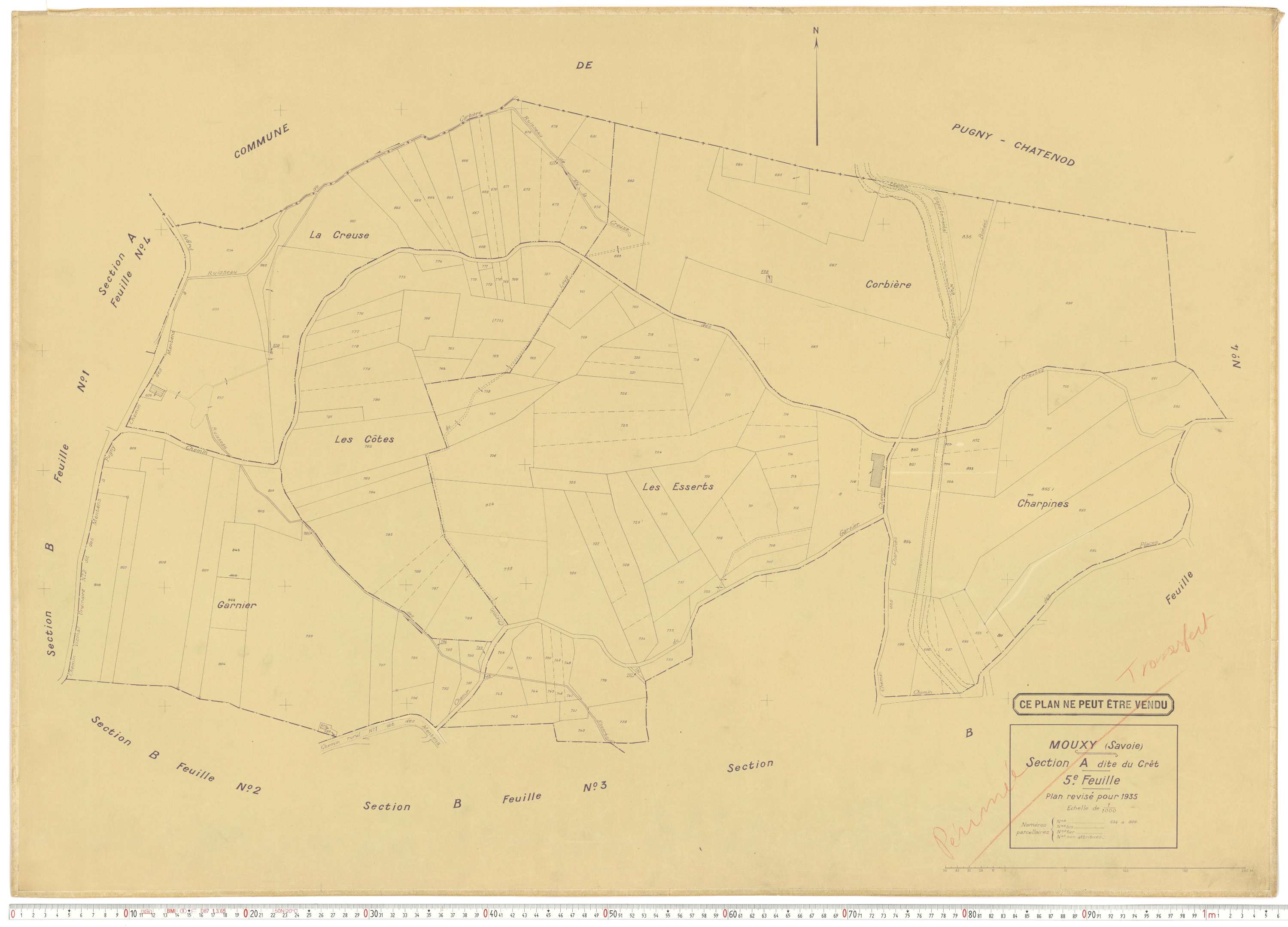 Mouxy - Plans cadastraux du cadastre rénové en 1956 et mis à jour en 1988.
