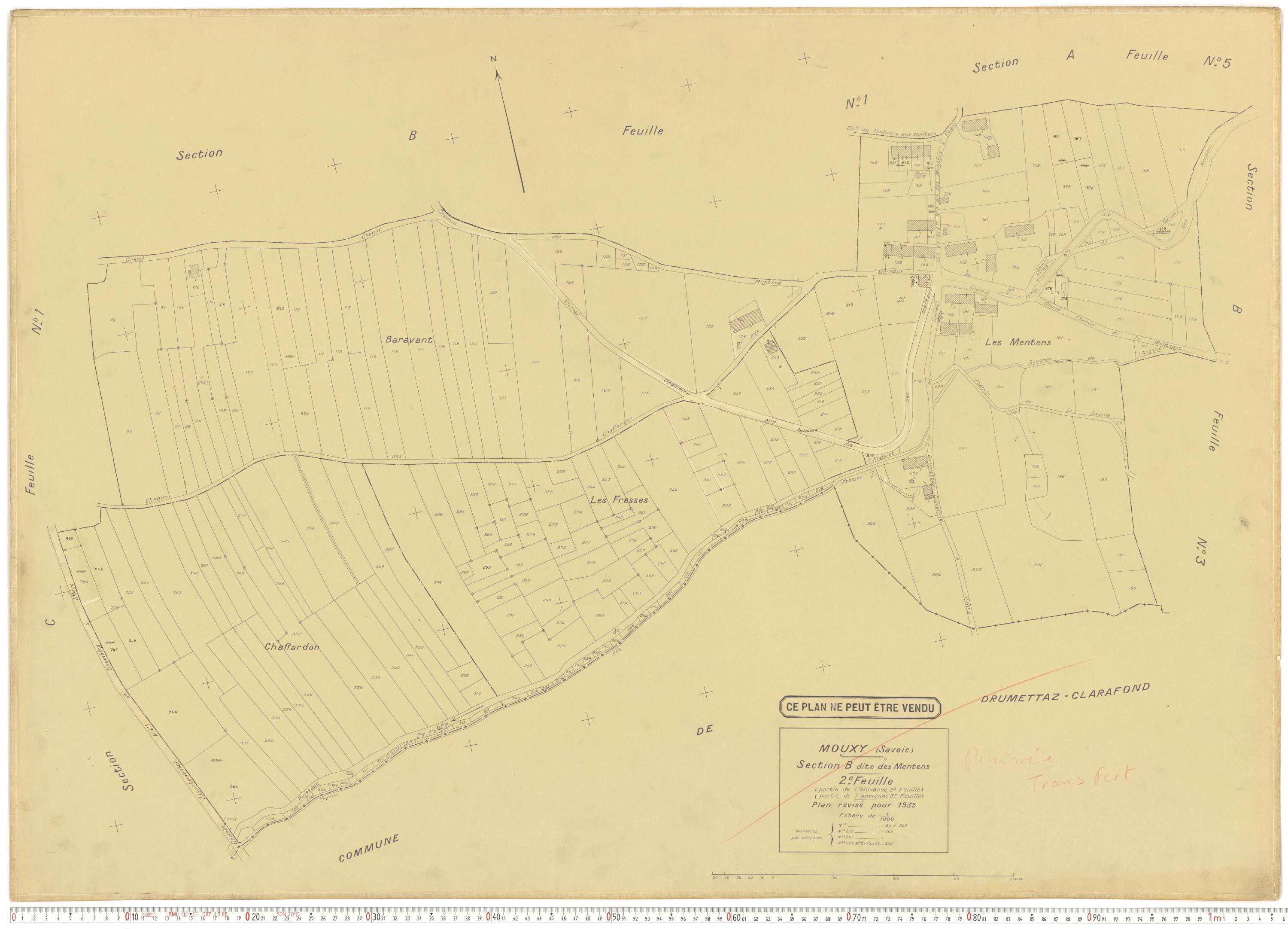 Mouxy - Plans cadastraux du cadastre rénové en 1956 et mis à jour en 1988.