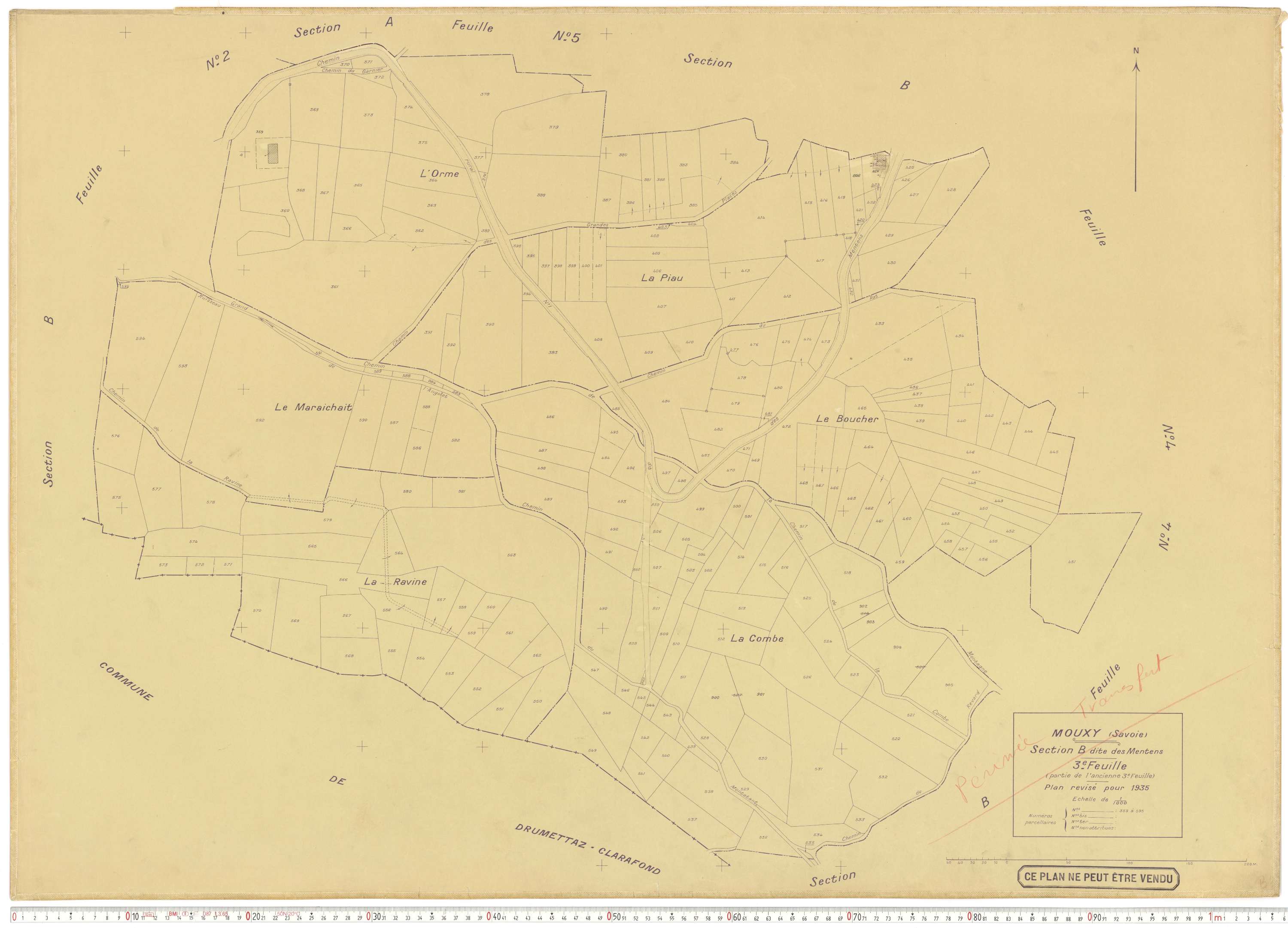 Mouxy - Plans cadastraux du cadastre rénové en 1956 et mis à jour en 1988.