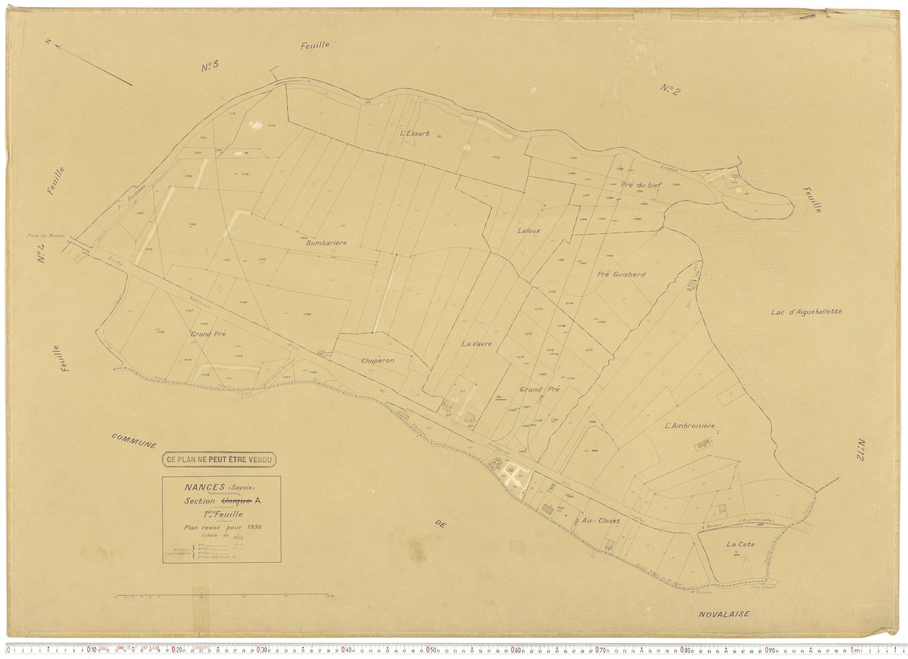 Nances - Plans cadastraux du cadastre rénové en 1936 et mis à jour en 1988.