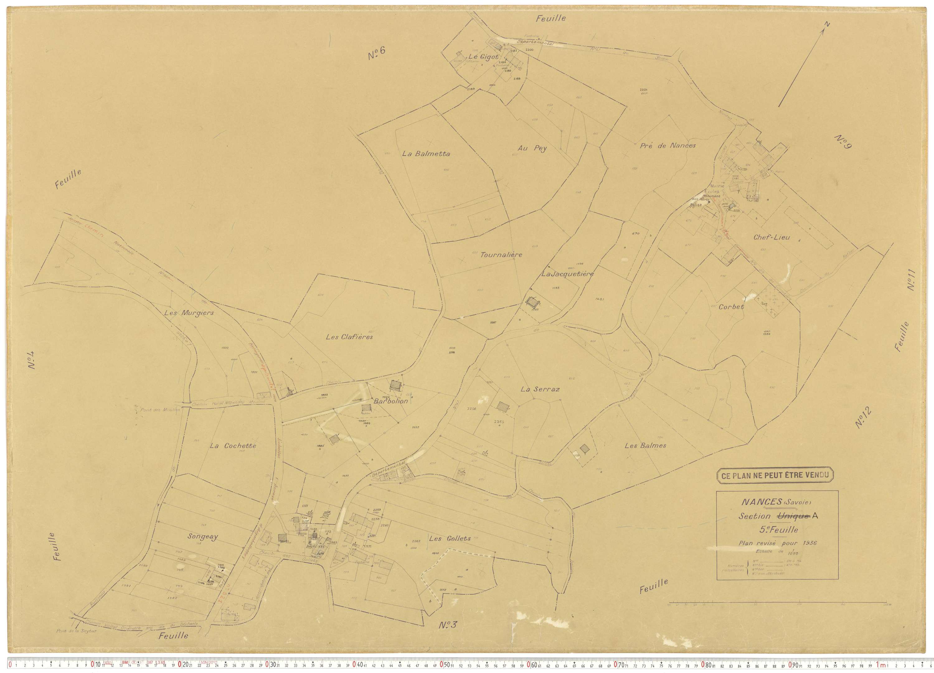 Nances - Plans cadastraux du cadastre rénové en 1936 et mis à jour en 1988.