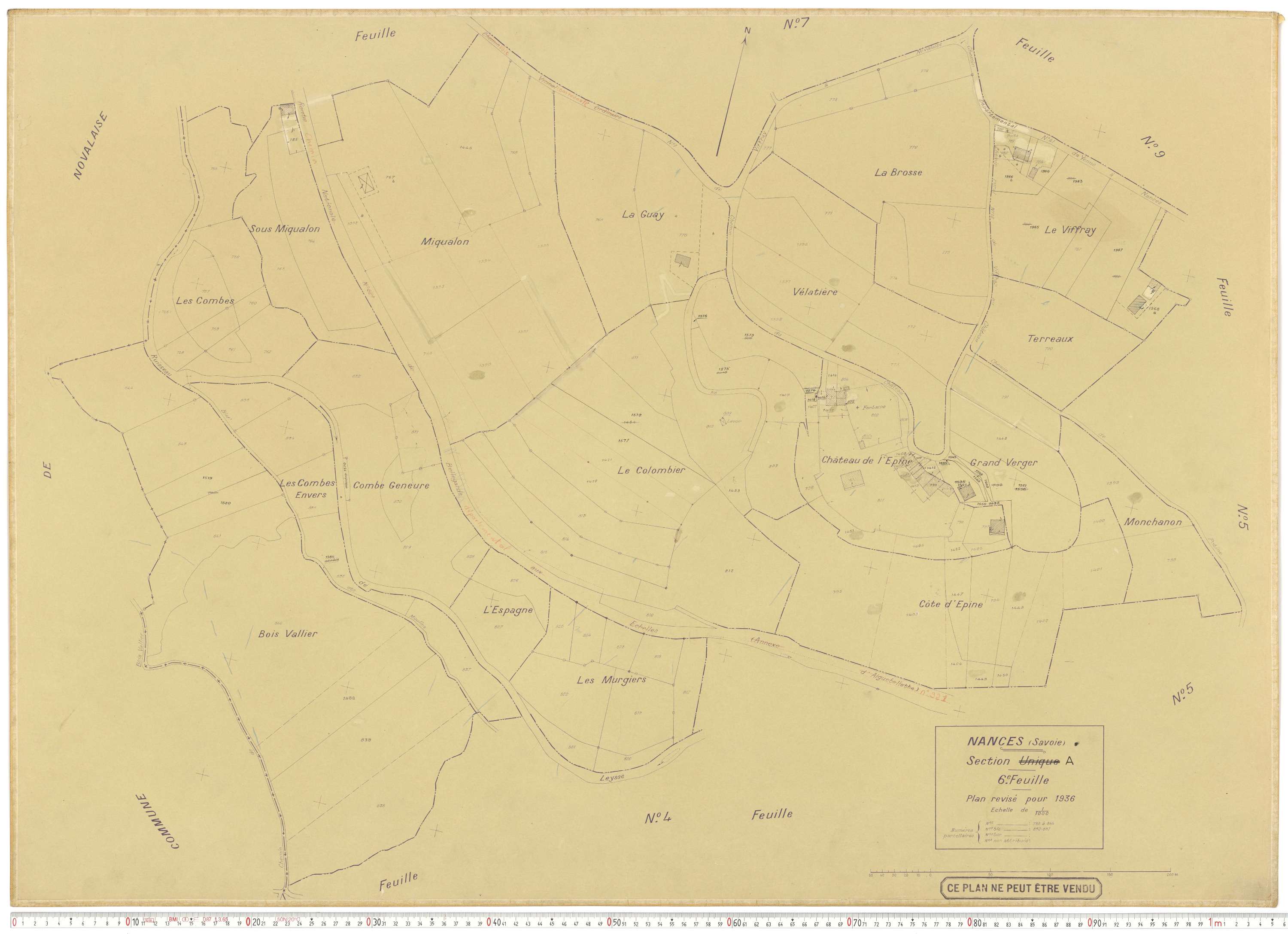 Nances - Plans cadastraux du cadastre rénové en 1936 et mis à jour en 1988.