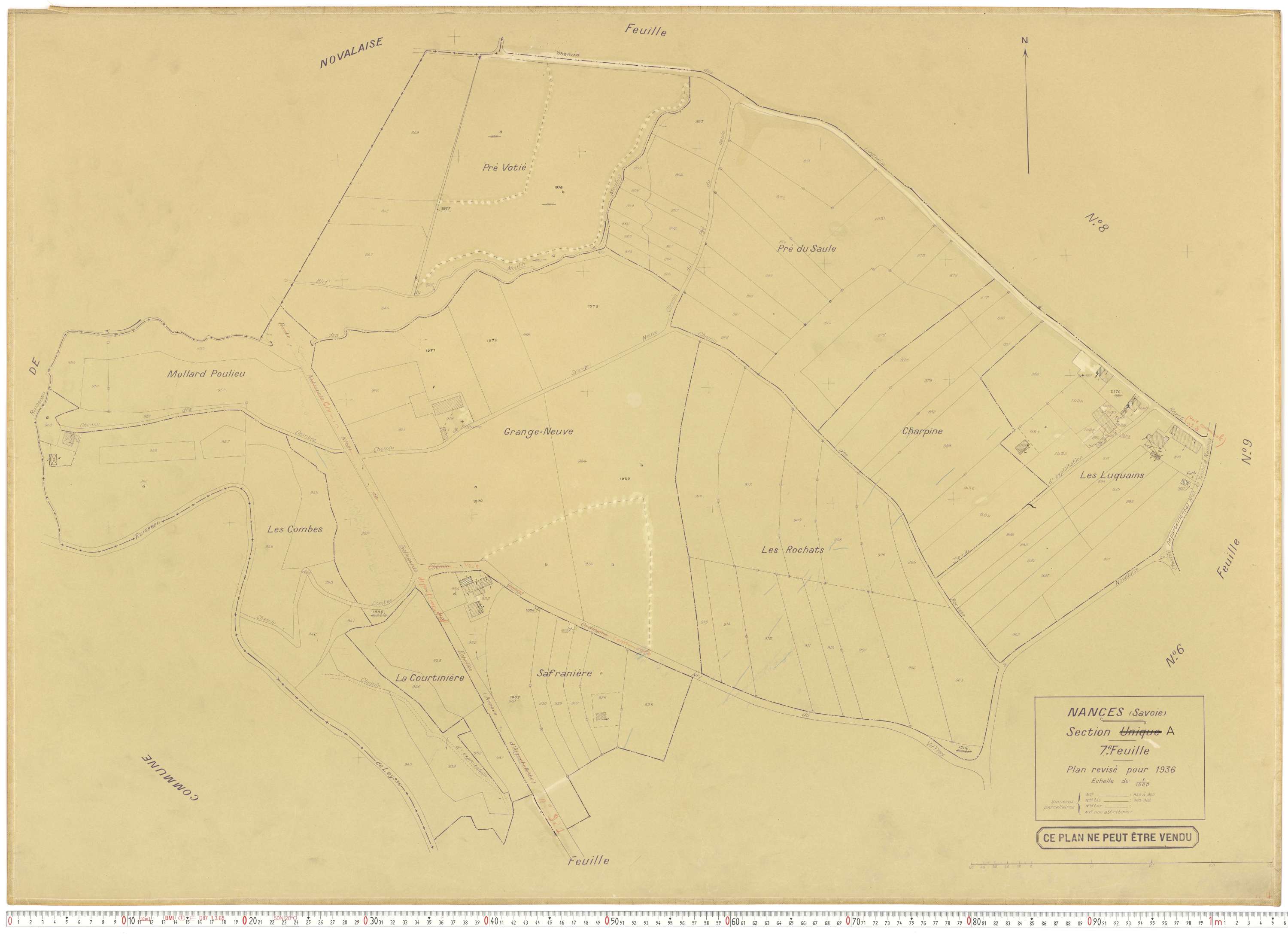 Nances - Plans cadastraux du cadastre rénové en 1936 et mis à jour en 1988.