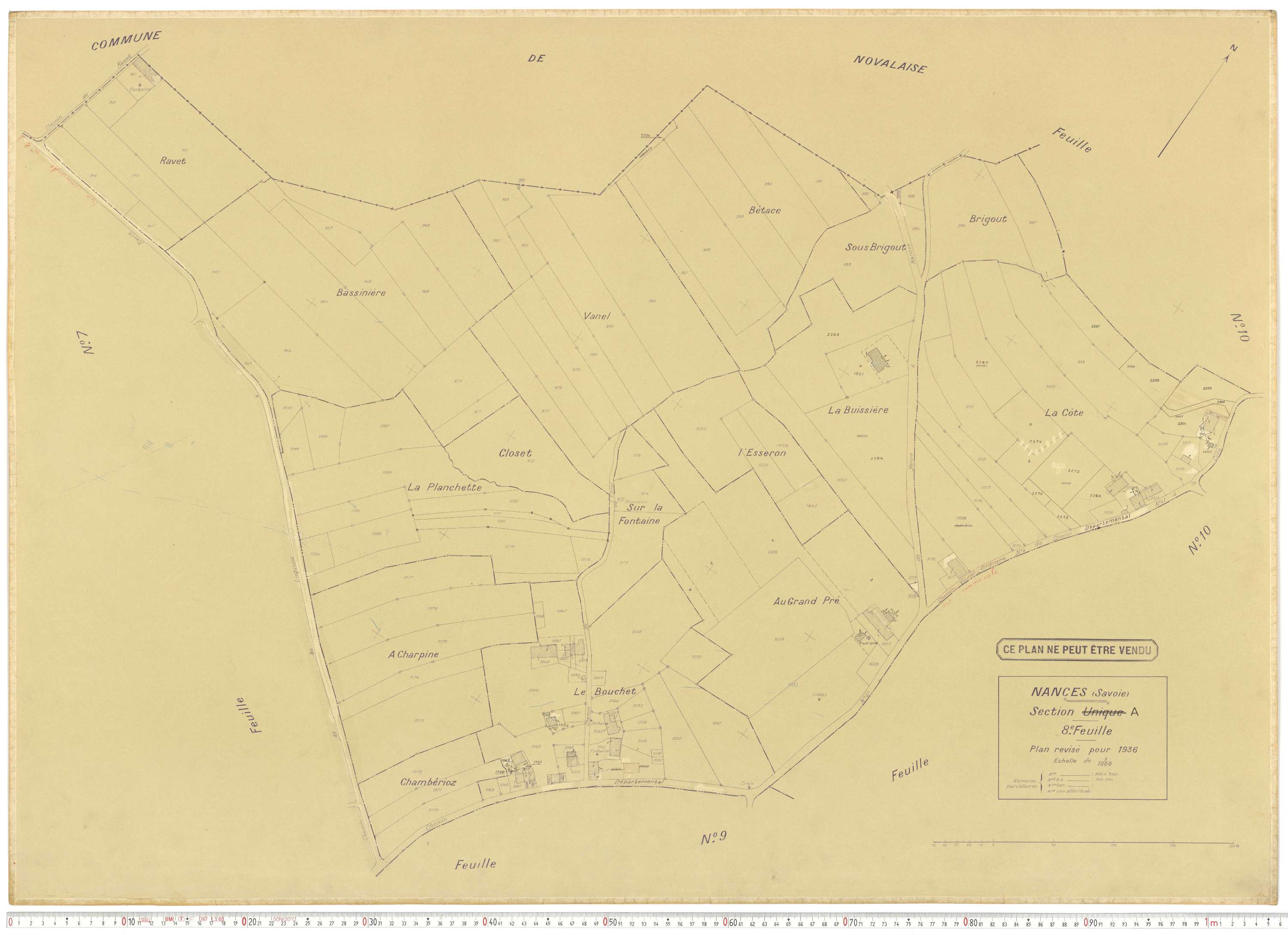Nances - Plans cadastraux du cadastre rénové en 1936 et mis à jour en 1988.