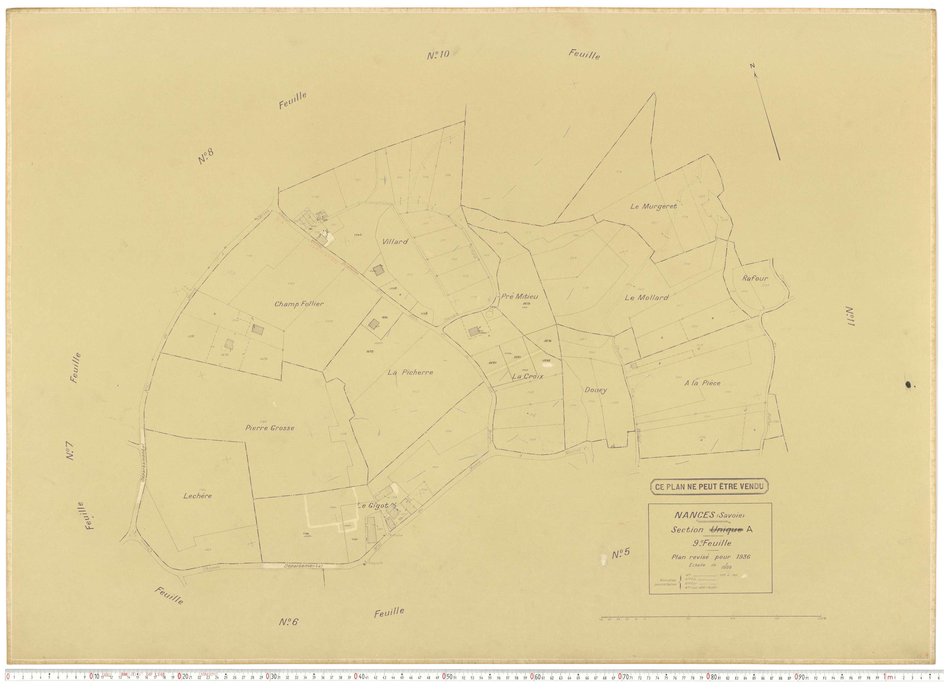 Nances - Plans cadastraux du cadastre rénové en 1936 et mis à jour en 1988.