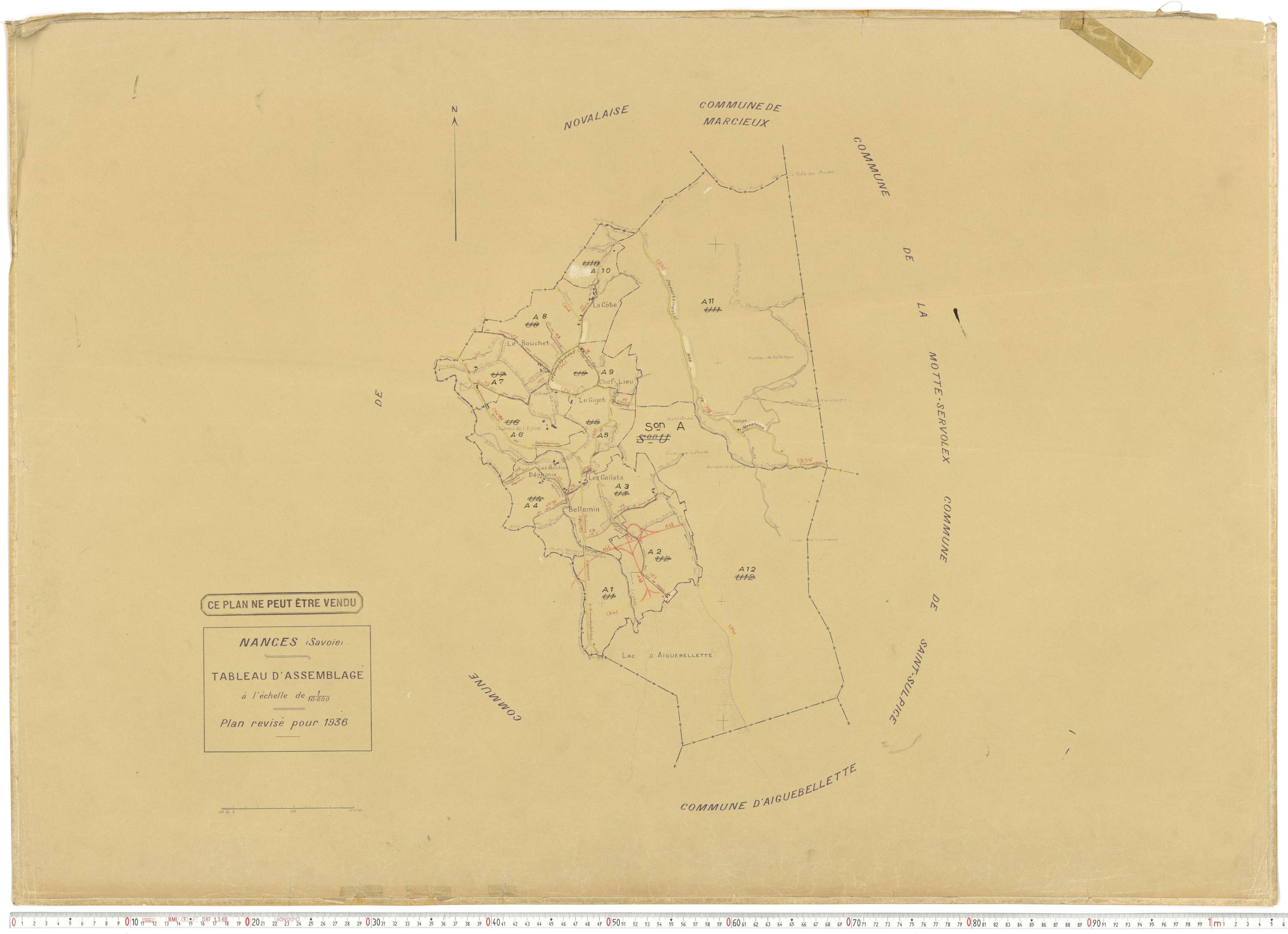 Nances - Plans cadastraux du cadastre rénové en 1936 et mis à jour en 1988.
