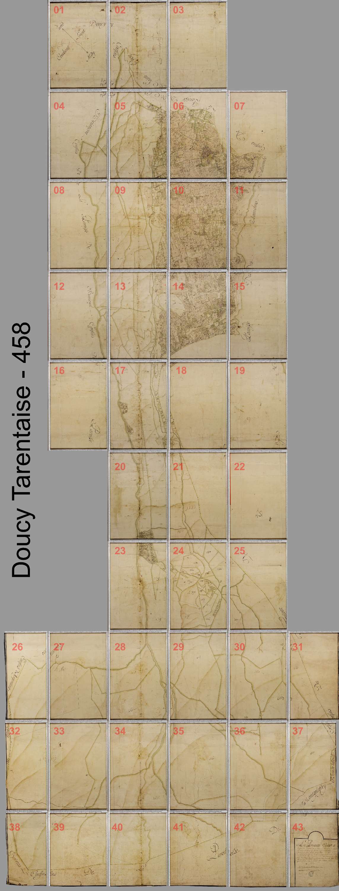 La Léchère - Copie de la mappe originale (plan cadastral) de la commune de Doucy en Tarentaise. Signée Cocelli, directeur de la péréquation.