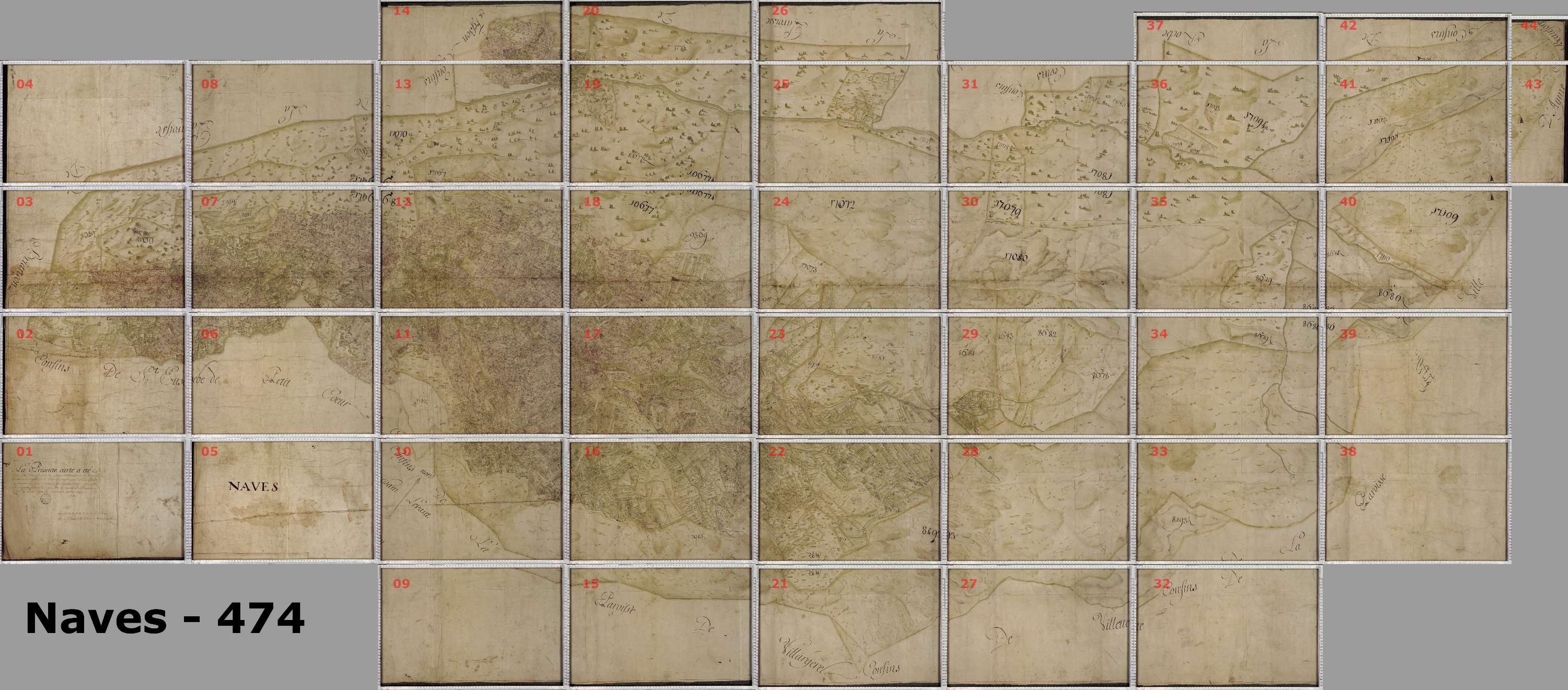 La Léchère - Copie de la mappe originale (plan cadastral) de la commune de Naves. Signée Cocelli, directeur de la péréquation générale.