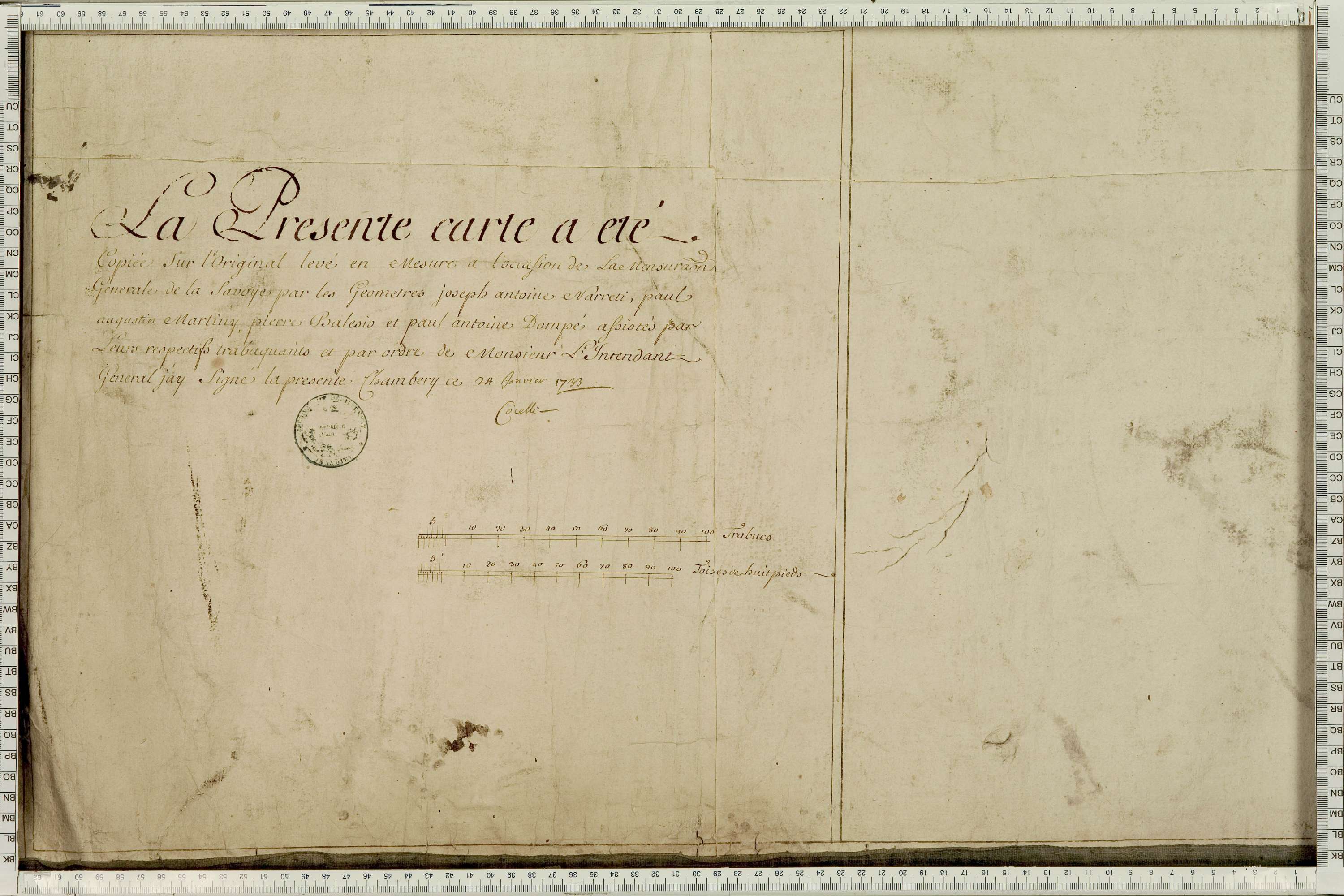 La Léchère - Copie de la mappe originale (plan cadastral) de la commune de Naves. Signée Cocelli, directeur de la péréquation générale.