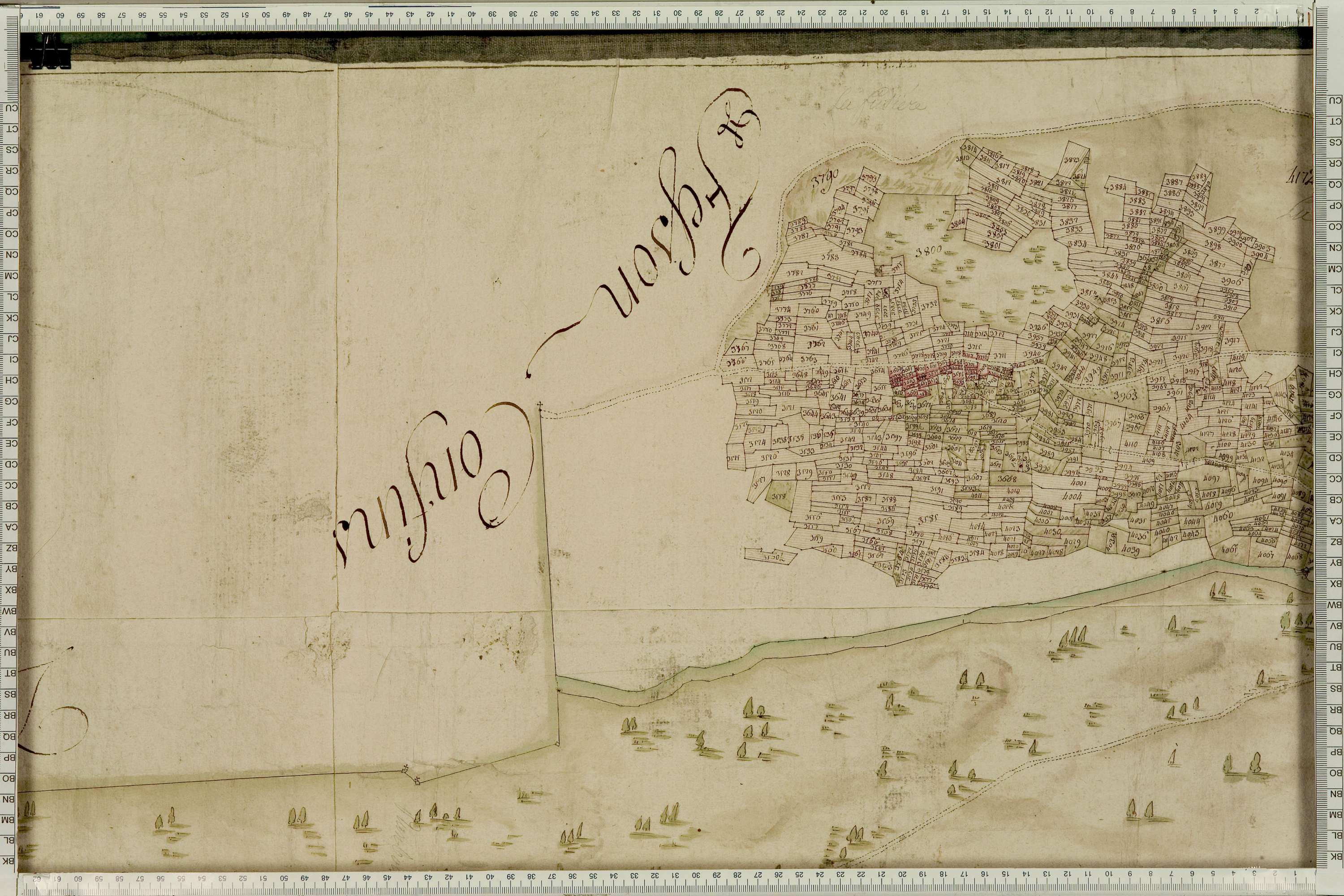 La Léchère - Copie de la mappe originale (plan cadastral) de la commune de Naves. Signée Cocelli, directeur de la péréquation générale.