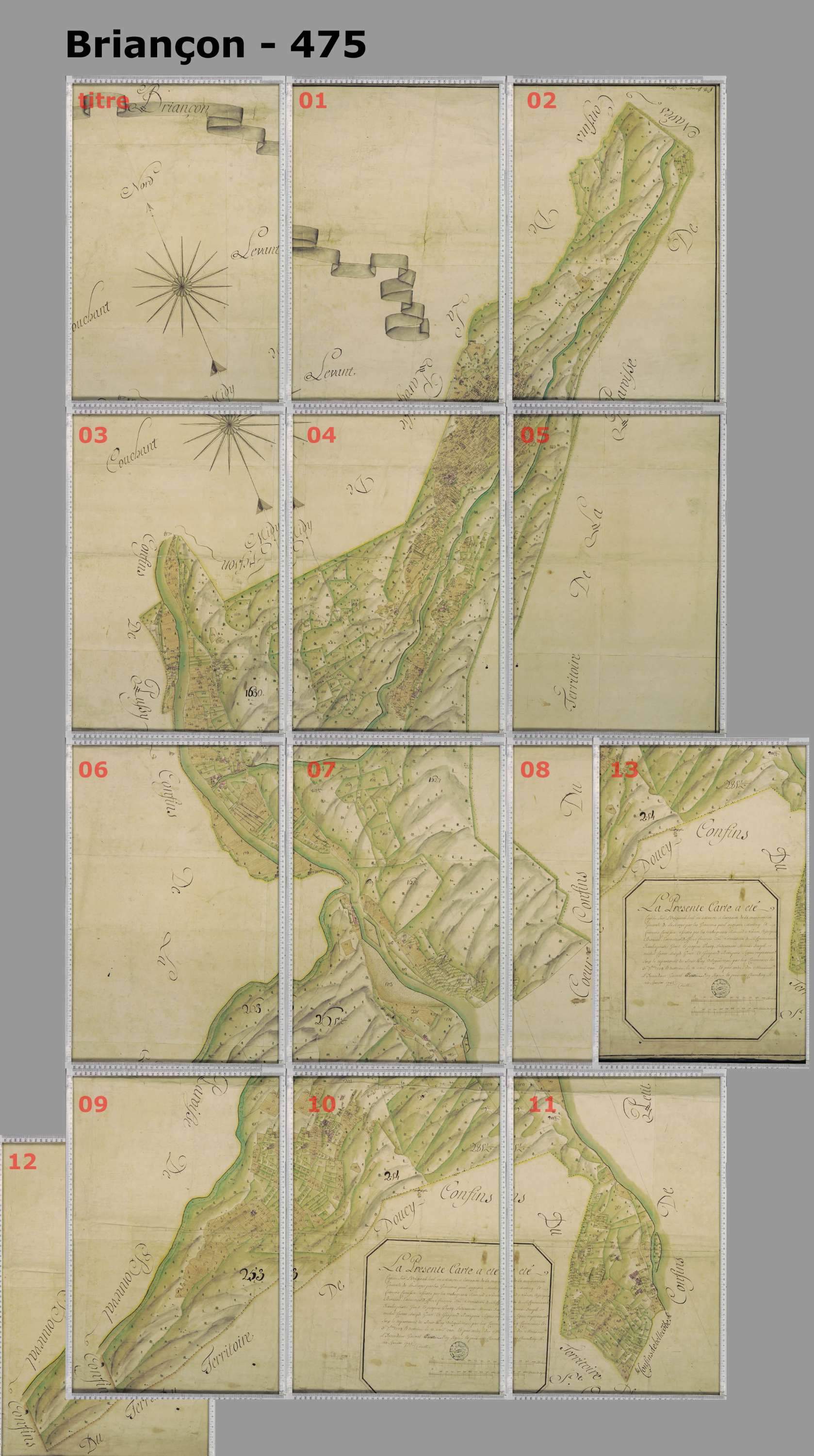 La Léchère - Copie de la mappe originale (plan cadastral) de la commune de Notre-Dame-de-Briançon. Signée Cocelli, directeur de la péréquation générale.