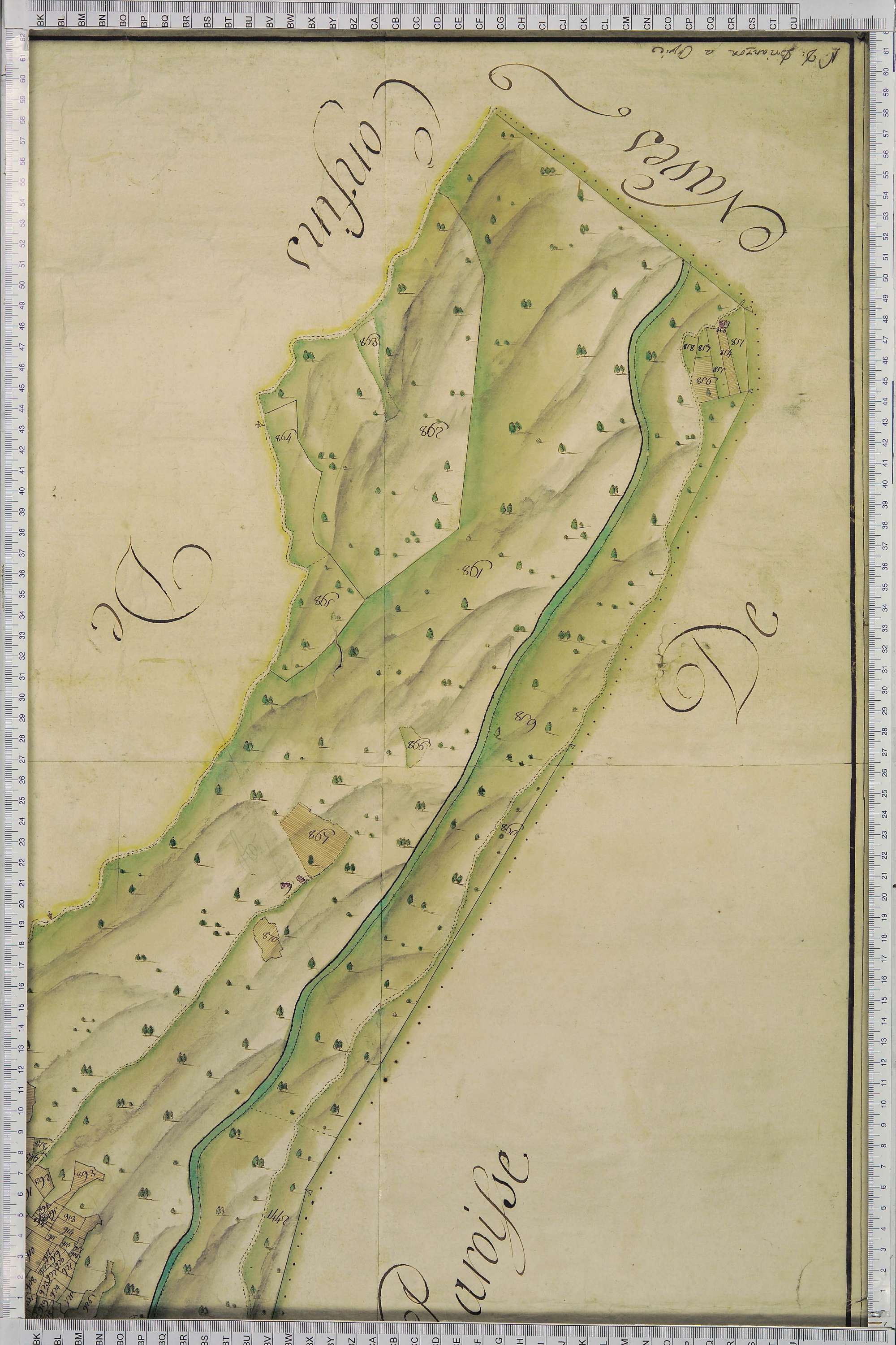 La Léchère - Copie de la mappe originale (plan cadastral) de la commune de Notre-Dame-de-Briançon. Signée Cocelli, directeur de la péréquation générale.