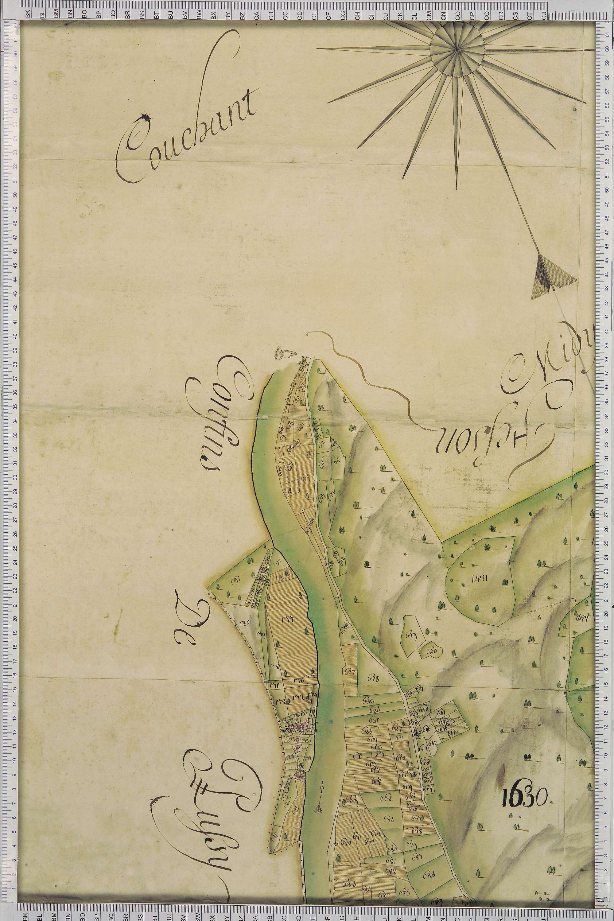 La Léchère - Copie de la mappe originale (plan cadastral) de la commune de Notre-Dame-de-Briançon. Signée Cocelli, directeur de la péréquation générale.