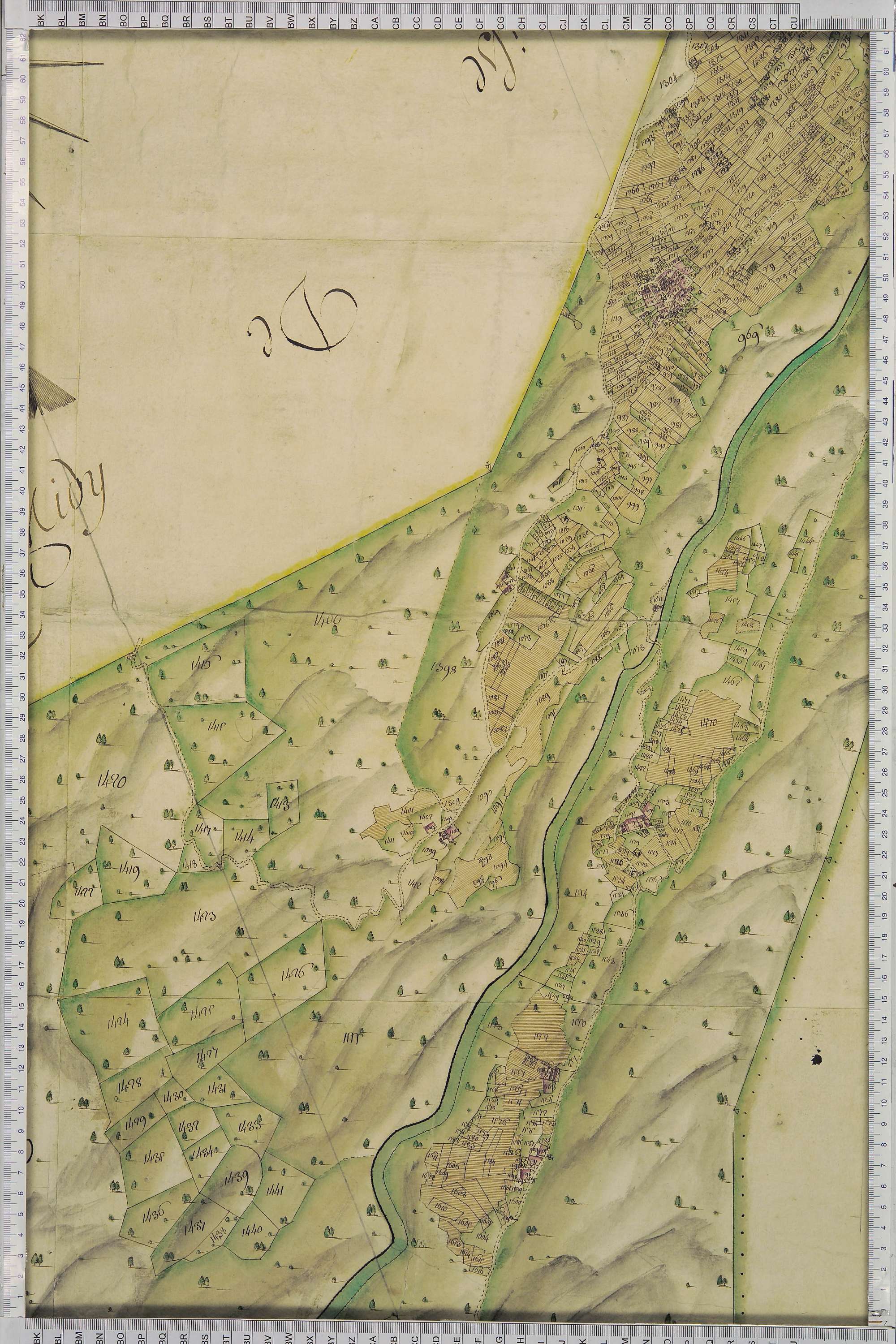 La Léchère - Copie de la mappe originale (plan cadastral) de la commune de Notre-Dame-de-Briançon. Signée Cocelli, directeur de la péréquation générale.