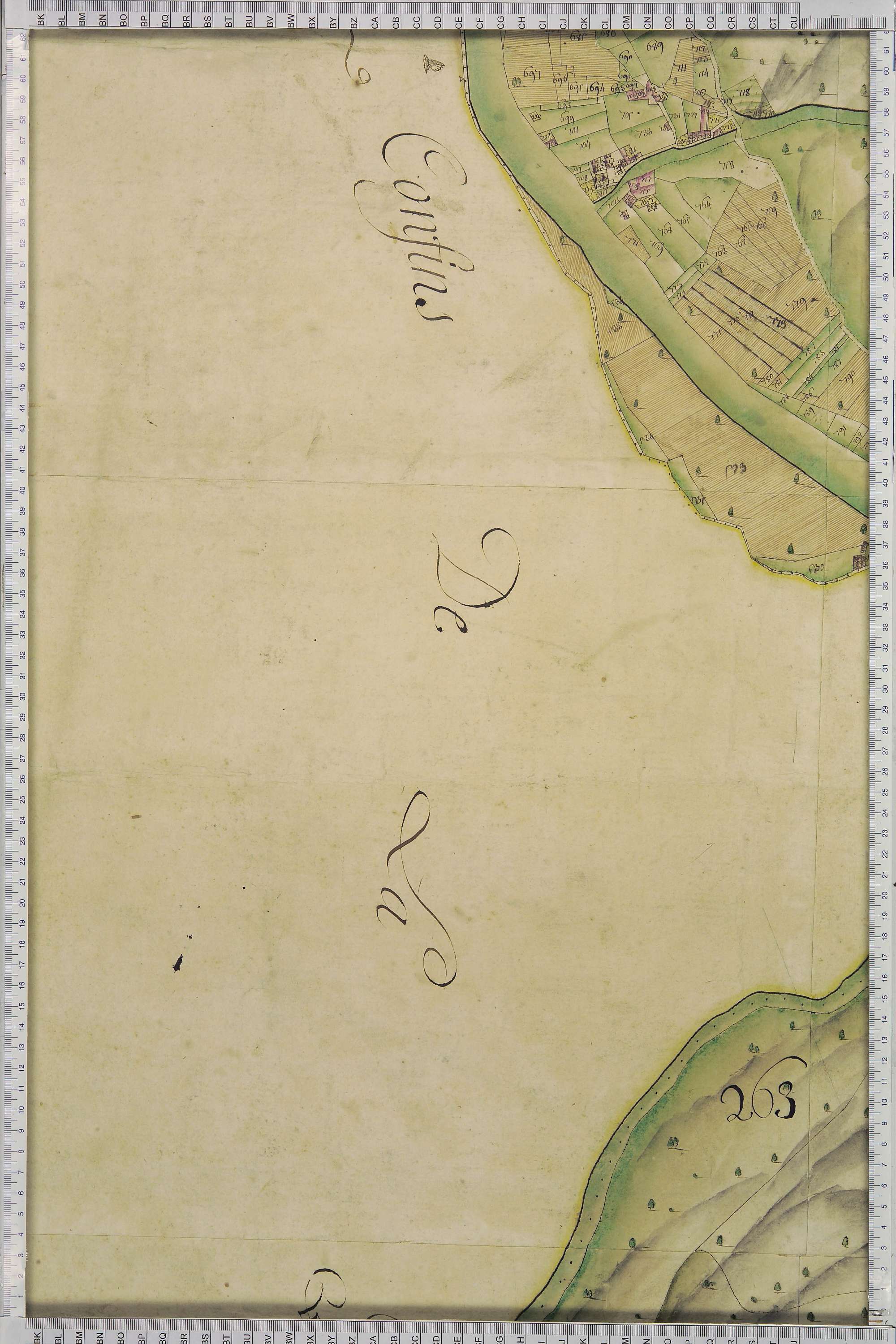La Léchère - Copie de la mappe originale (plan cadastral) de la commune de Notre-Dame-de-Briançon. Signée Cocelli, directeur de la péréquation générale.