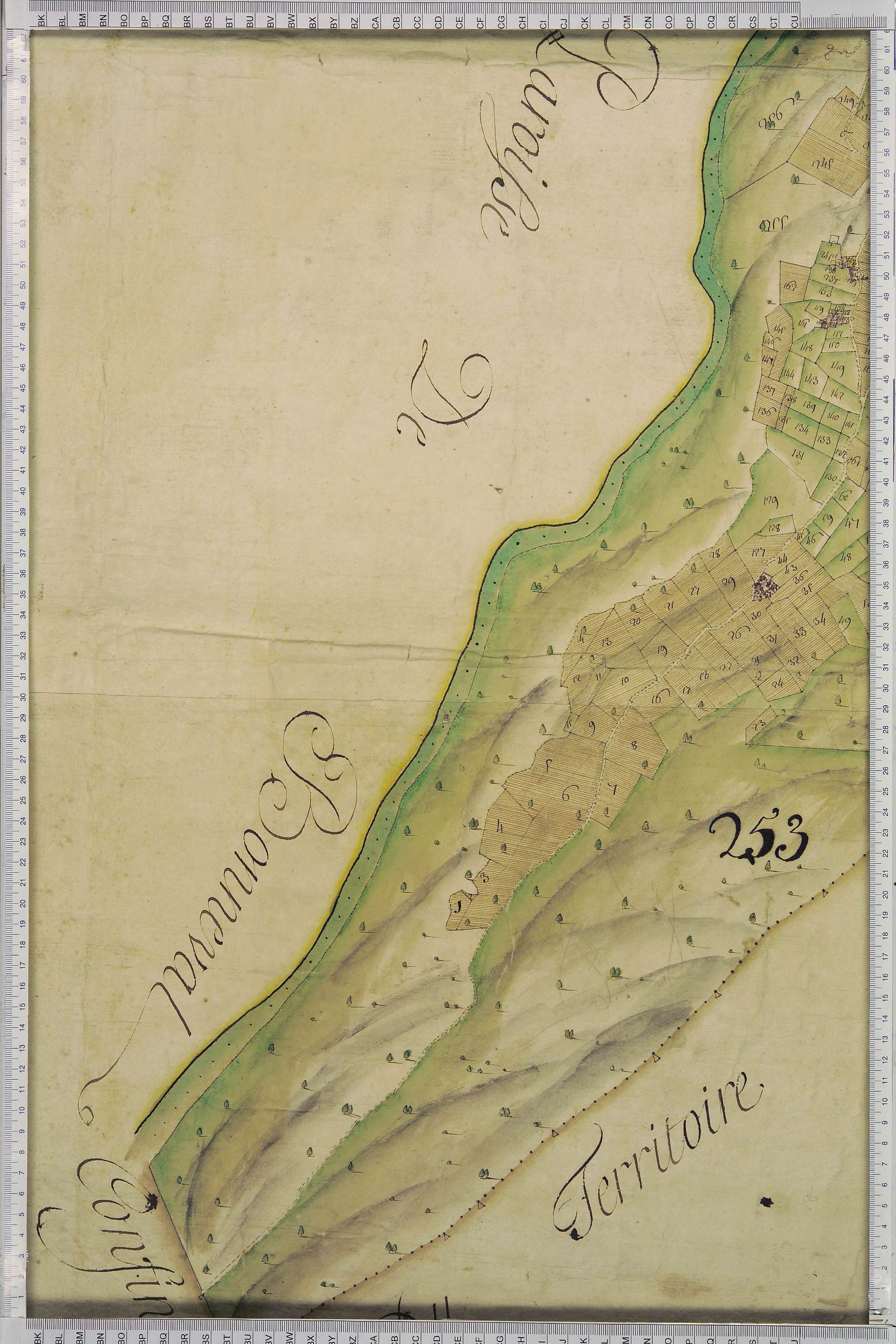 La Léchère - Copie de la mappe originale (plan cadastral) de la commune de Notre-Dame-de-Briançon. Signée Cocelli, directeur de la péréquation générale.