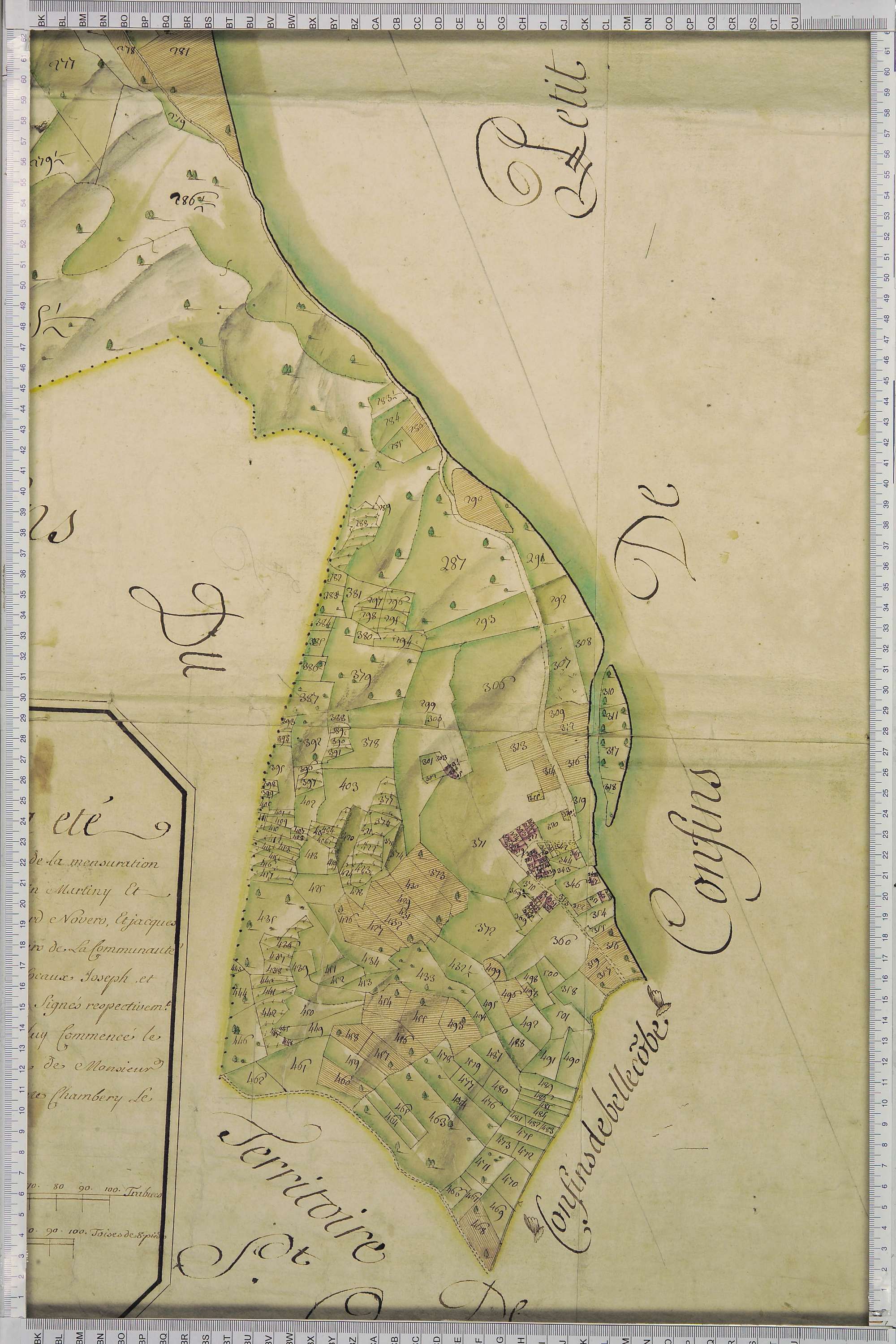 La Léchère - Copie de la mappe originale (plan cadastral) de la commune de Notre-Dame-de-Briançon. Signée Cocelli, directeur de la péréquation générale.