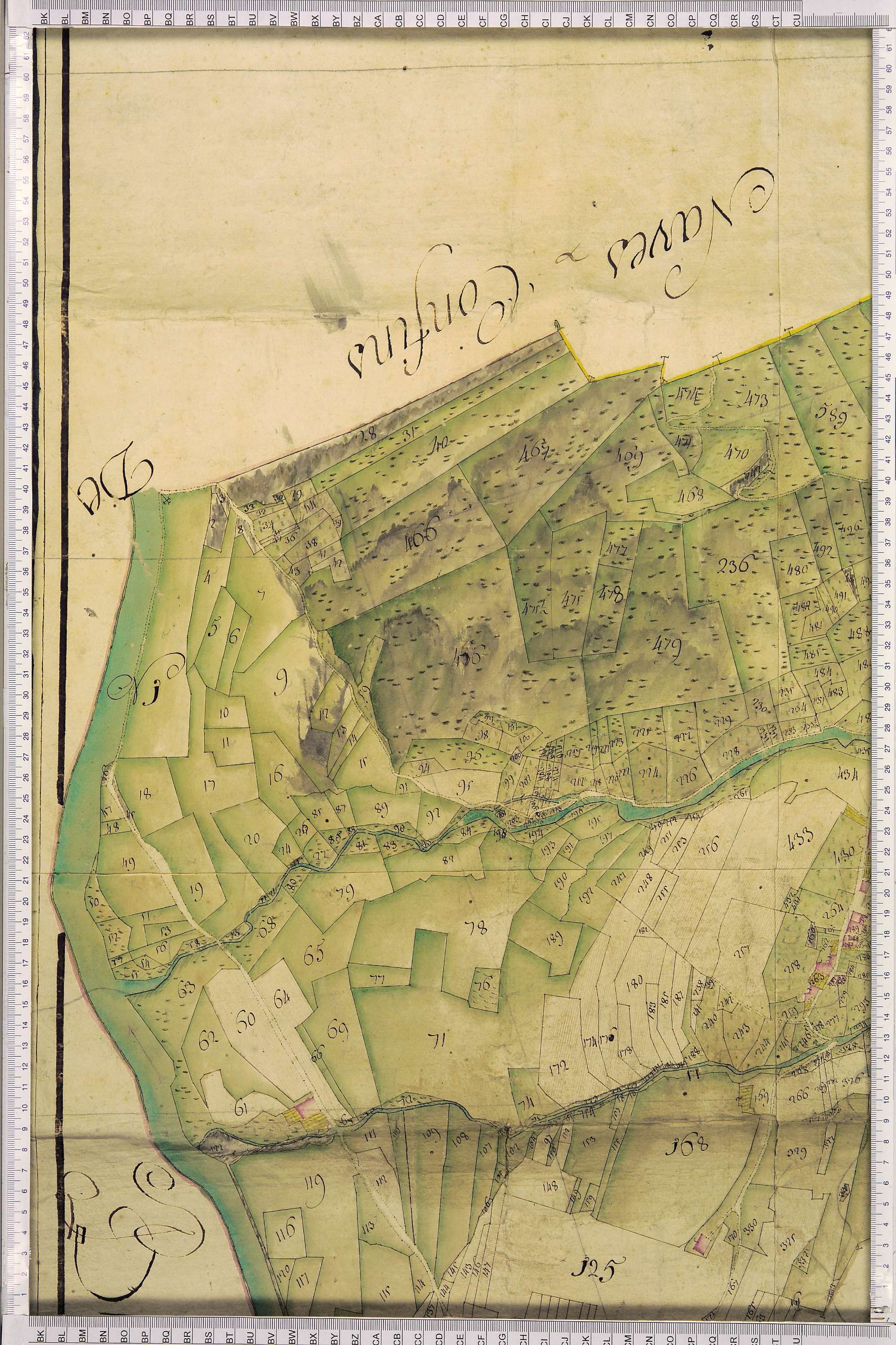 La Léchère - Copie de la mappe originale (plan cadastral) de la commune de Petit-Coeur (Saint-Eusèbe-de-Cœur), dans lequel sont figurées et numérotées les 1543 parcelles qui composent le territoire de la commune. Signée Cocelli, directeur de la péréquatio