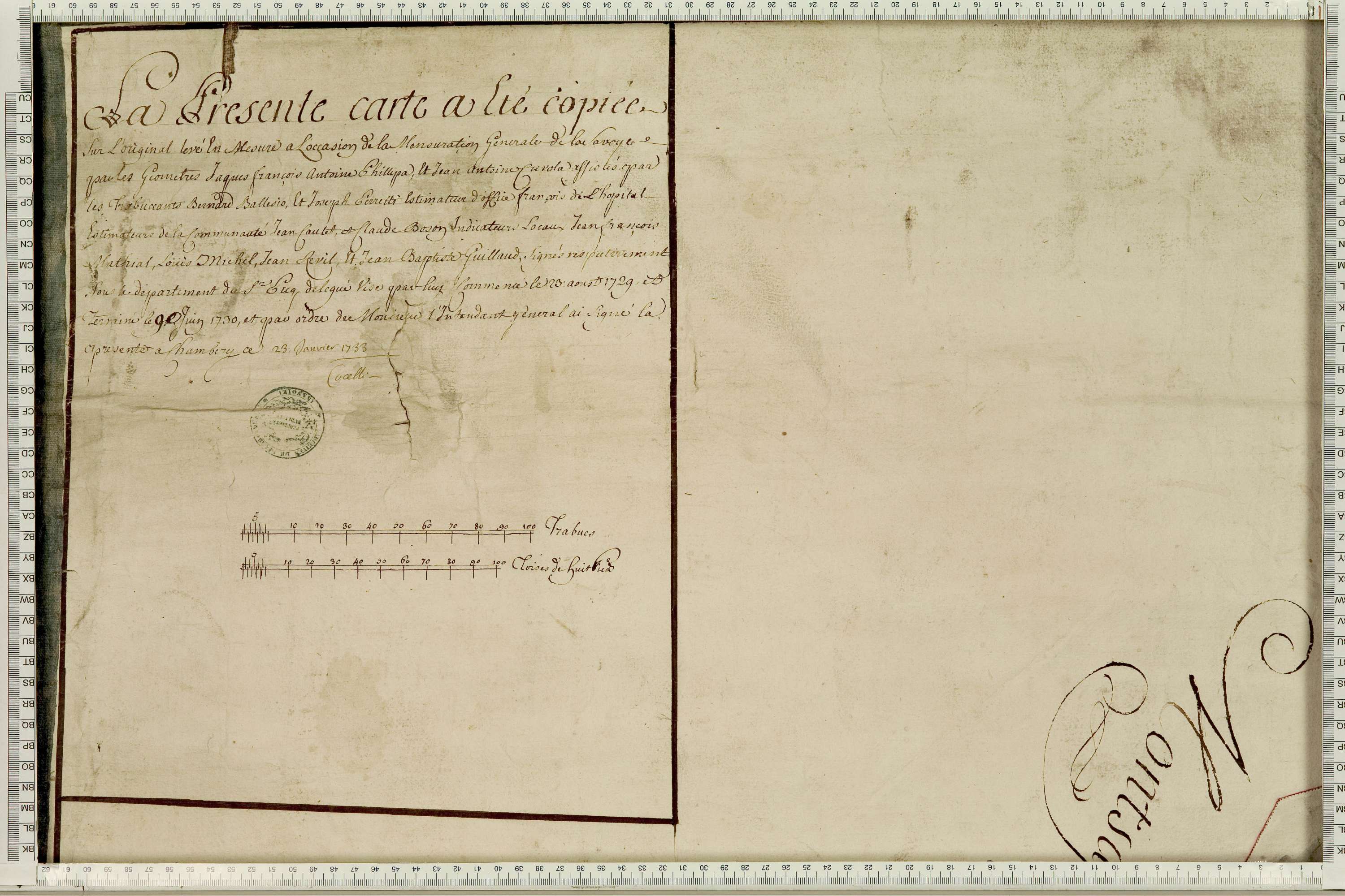 La Léchère - Copie de la mappe originale (plan cadastral) de la commune de Pussy. Signée Cocelli, directeur de la péréquation.