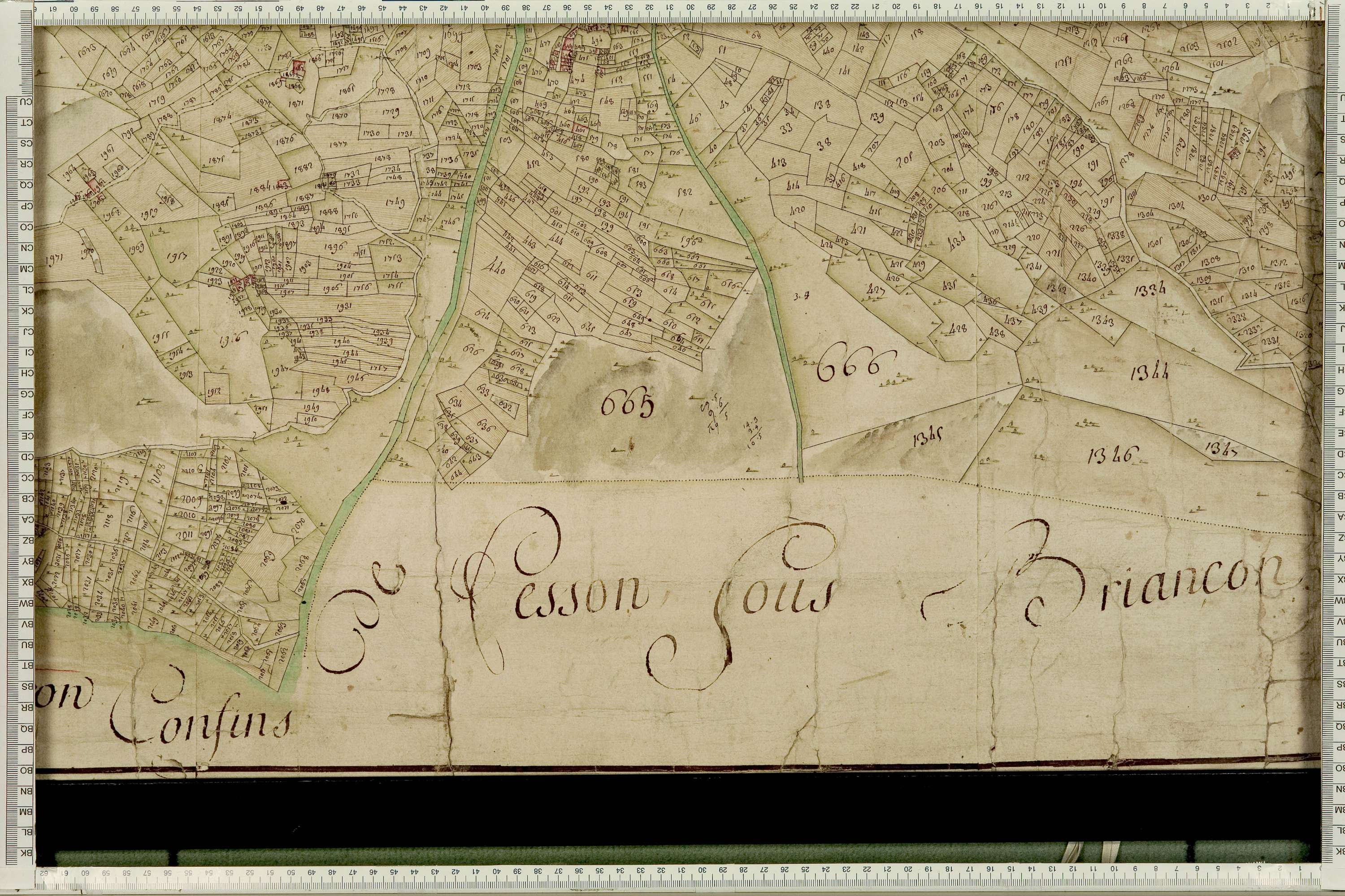 La Léchère - Copie de la mappe originale (plan cadastral) de la commune de Pussy. Signée Cocelli, directeur de la péréquation.