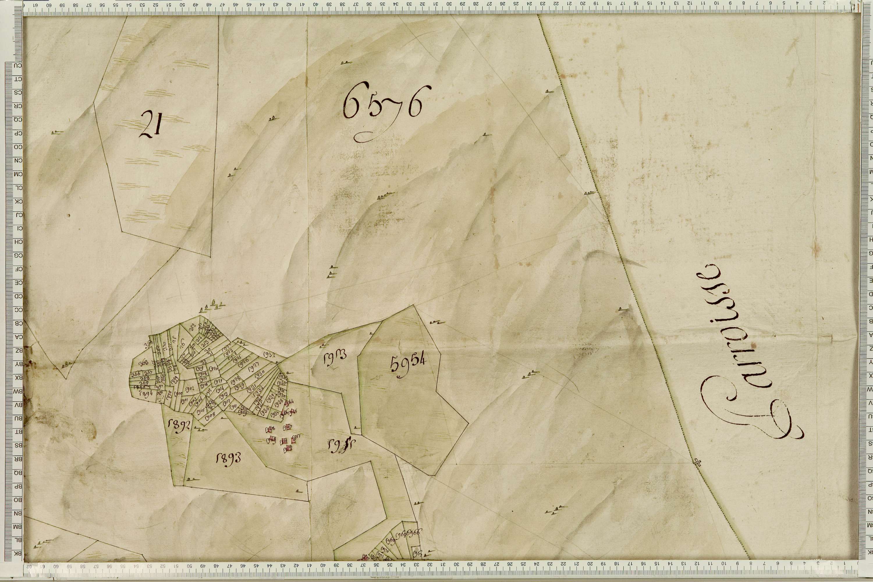 La Léchère - Copie de la mappe originale (plan cadastral) de la commune de Pussy. Signée Cocelli, directeur de la péréquation.