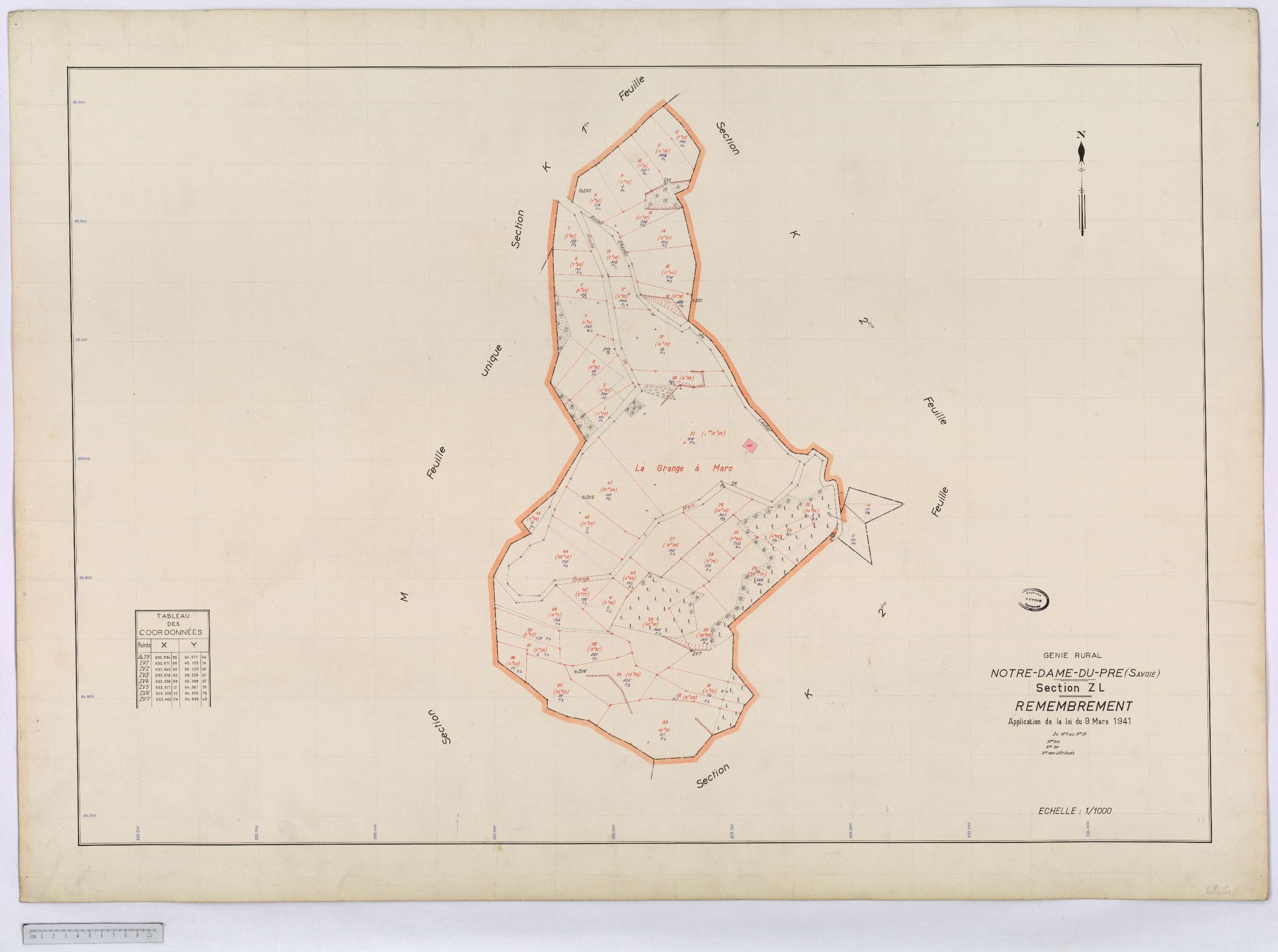 Notre-Dame-du-Pré - Cadastre rénové (1964) et remembré (s.d.).