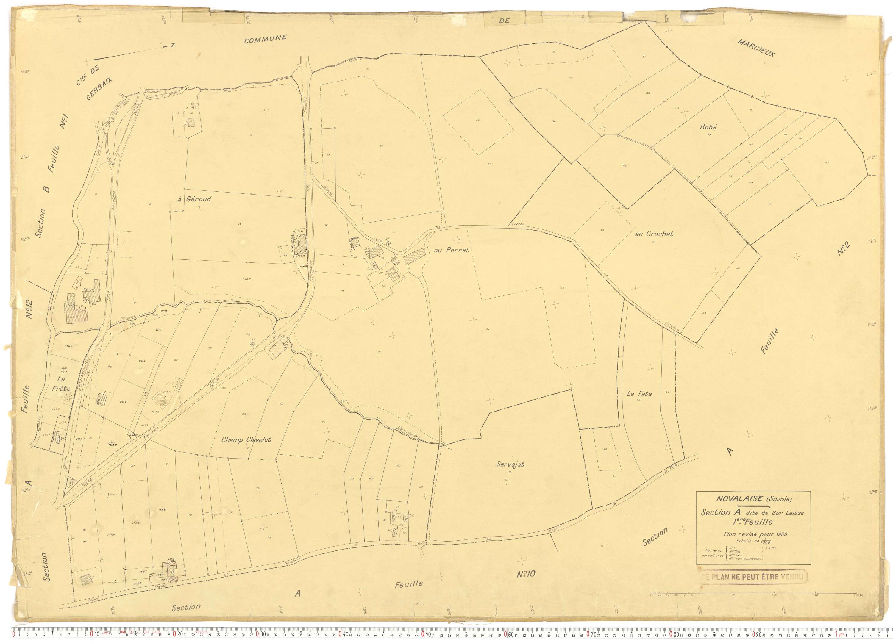 Novalaise - Plans cadastraux du cadastre rénové en 1939 et mis à jour en 1988.