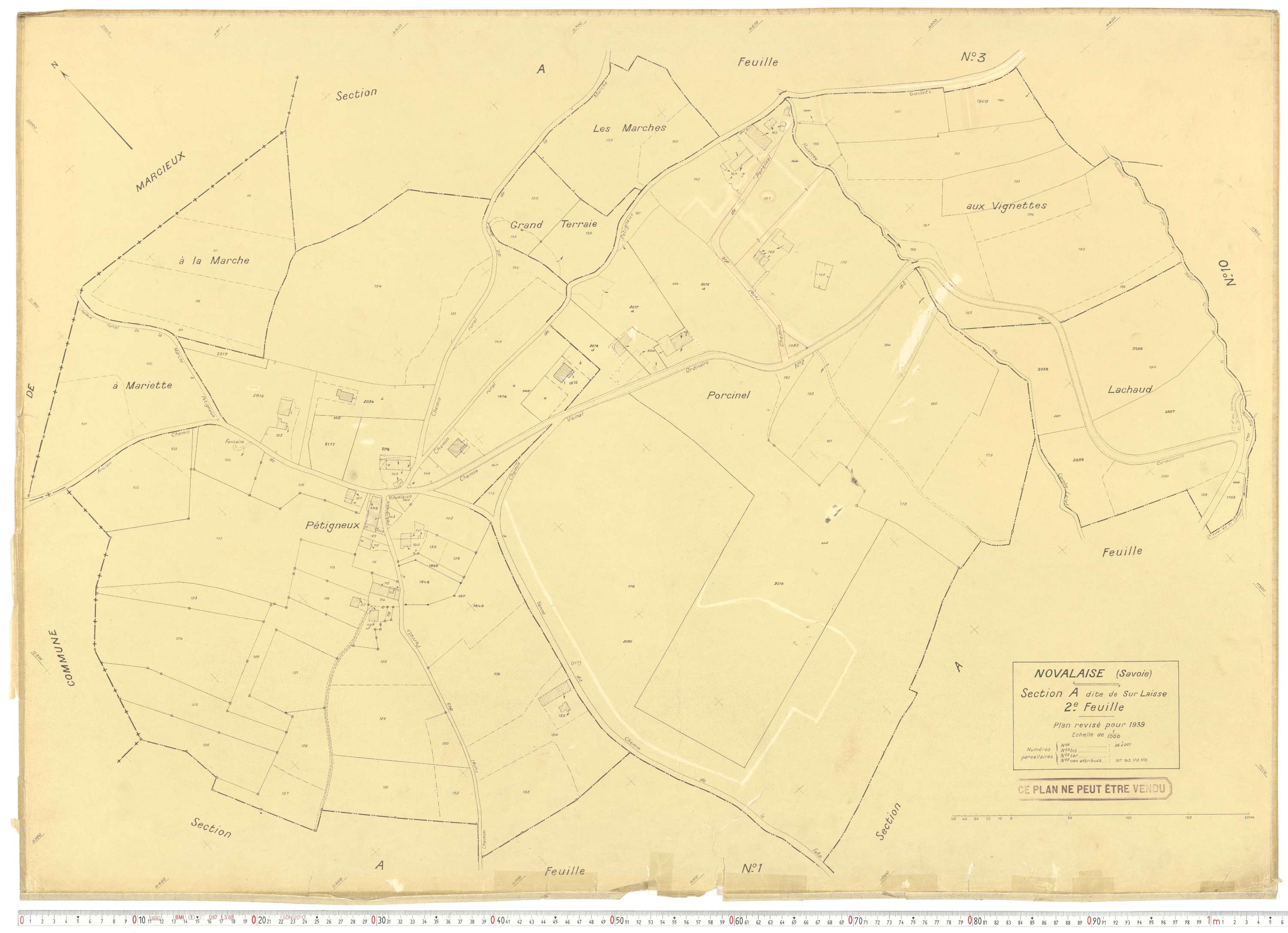 Novalaise - Plans cadastraux du cadastre rénové en 1939 et mis à jour en 1988.