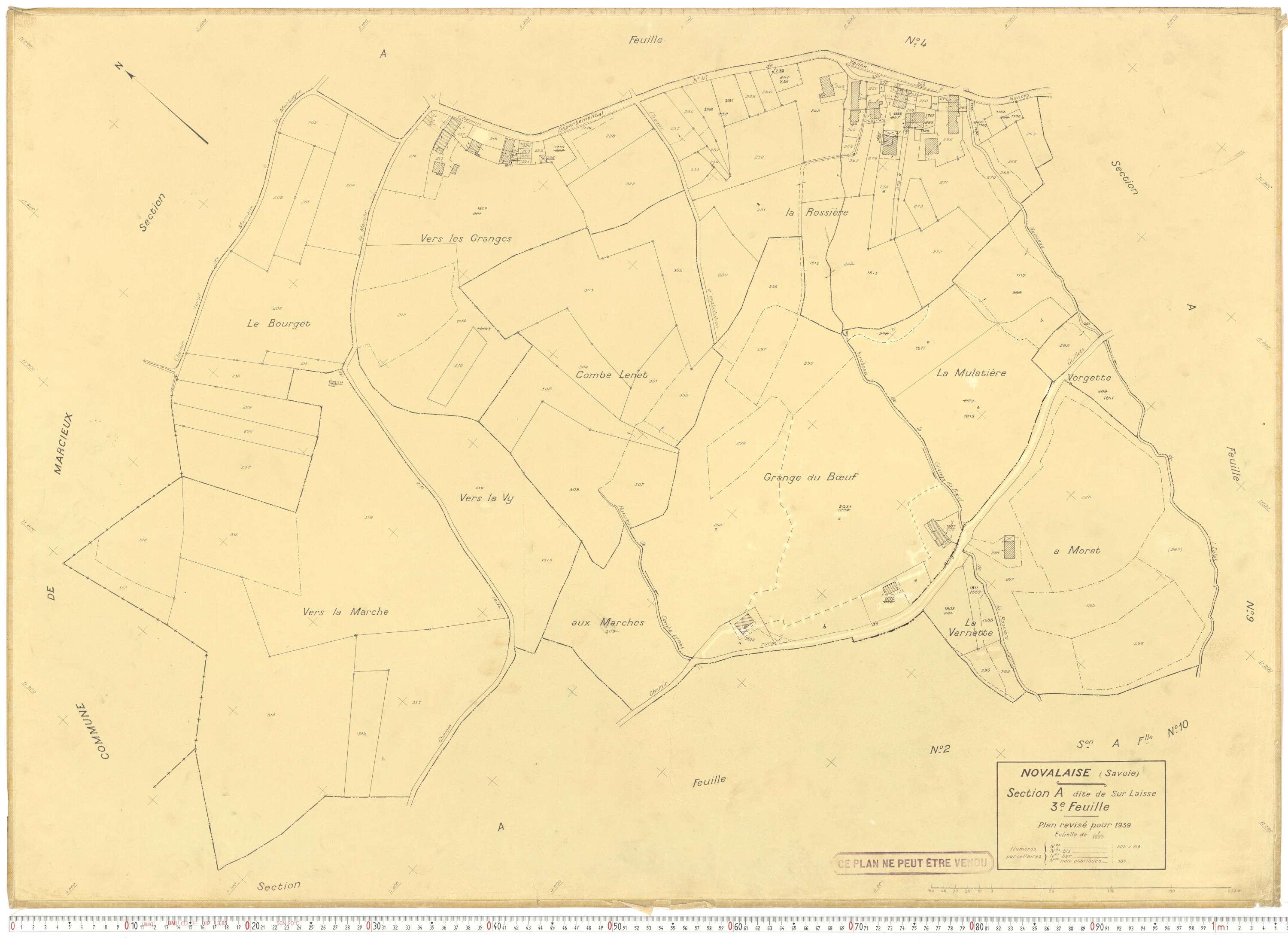 Novalaise - Plans cadastraux du cadastre rénové en 1939 et mis à jour en 1988.