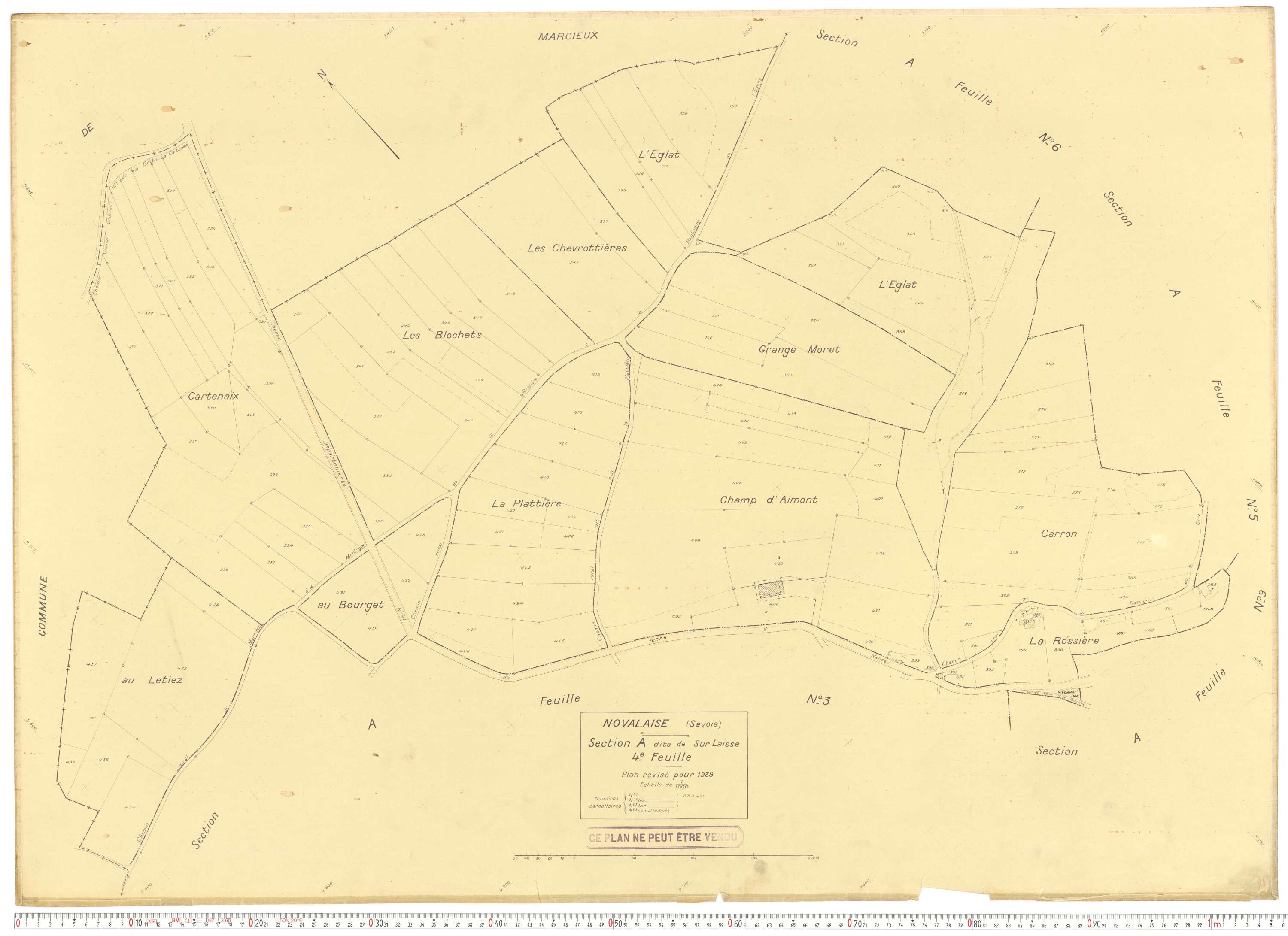 Novalaise - Plans cadastraux du cadastre rénové en 1939 et mis à jour en 1988.
