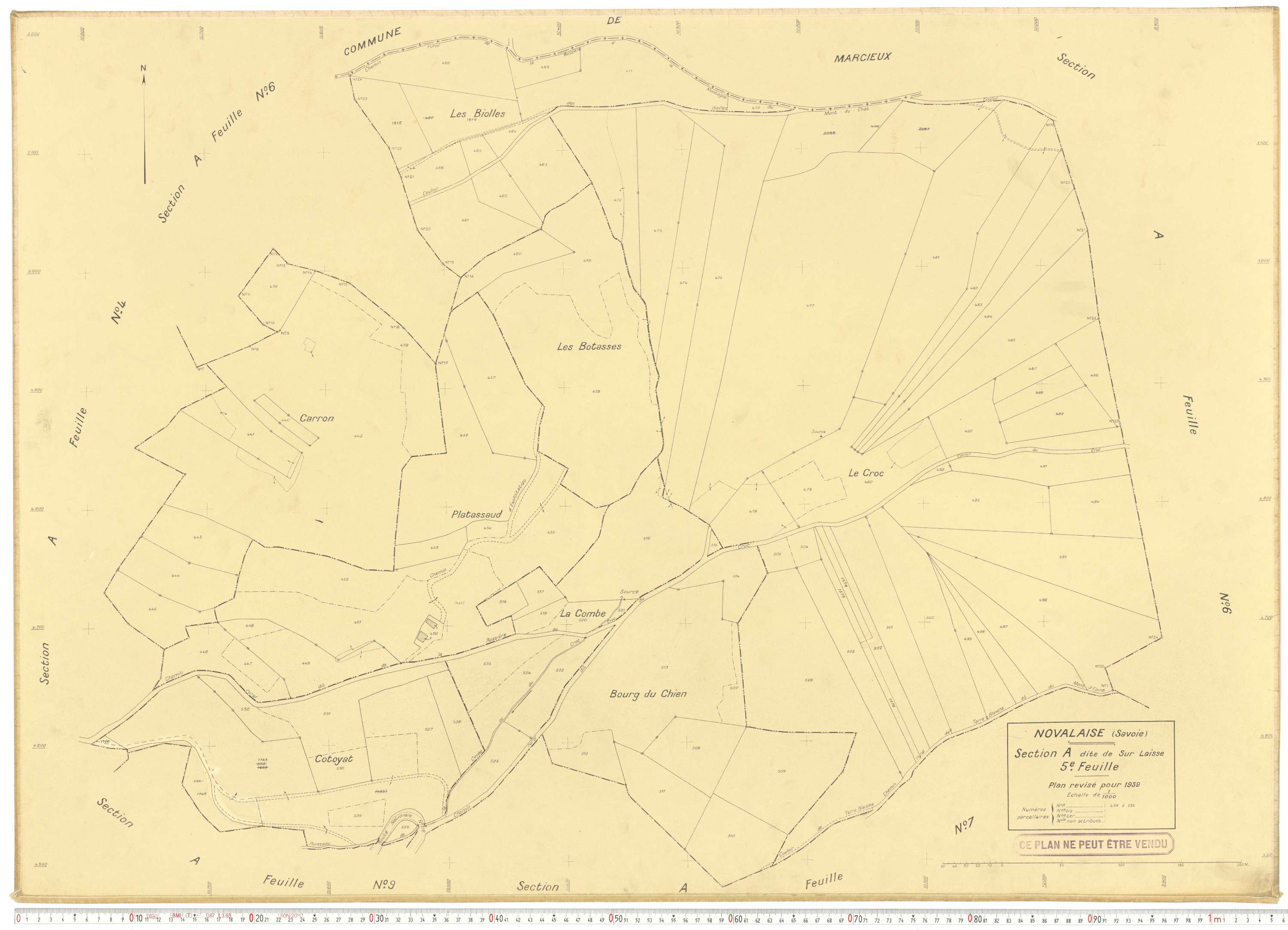 Novalaise - Plans cadastraux du cadastre rénové en 1939 et mis à jour en 1988.