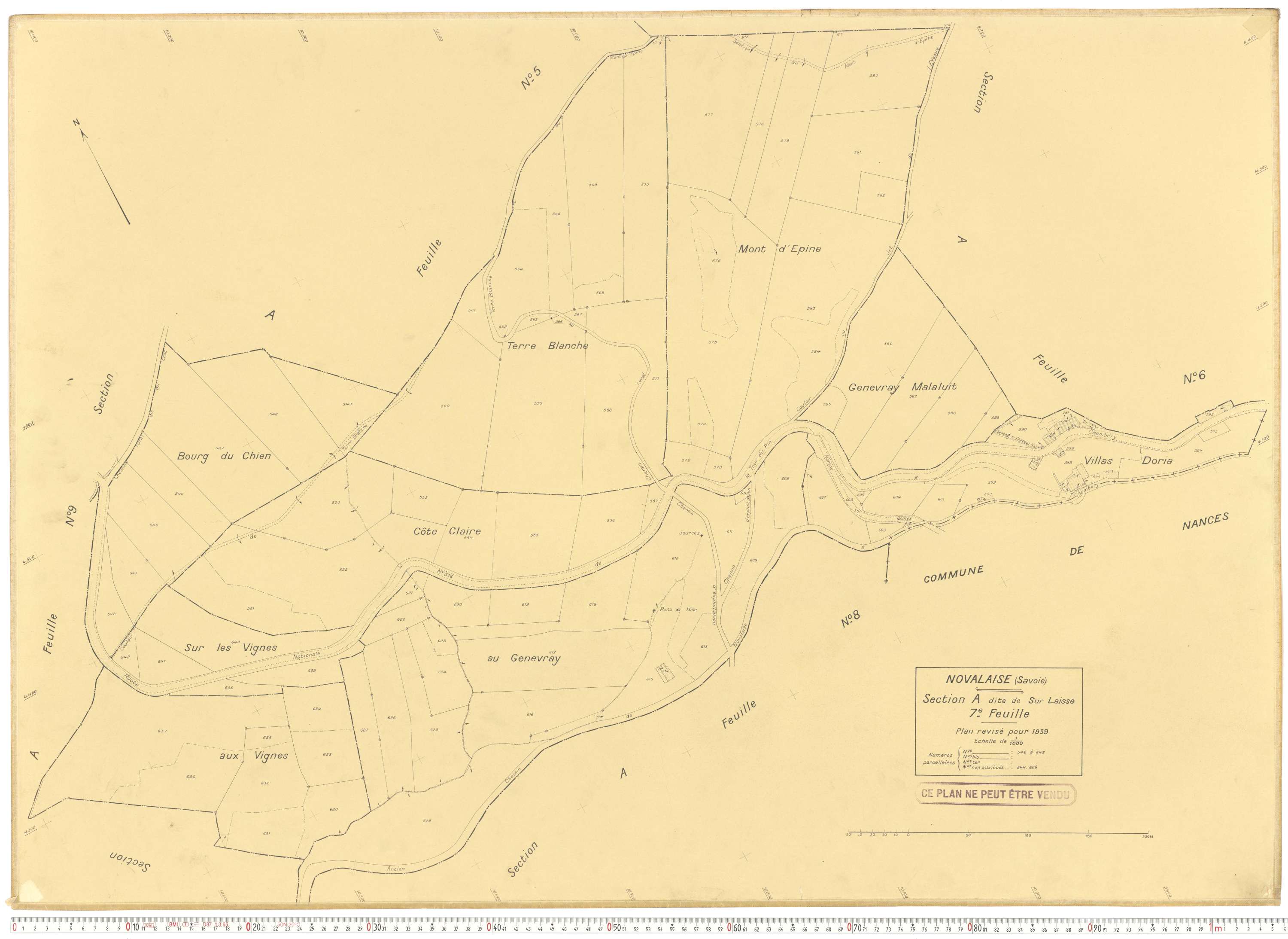 Novalaise - Plans cadastraux du cadastre rénové en 1939 et mis à jour en 1988.