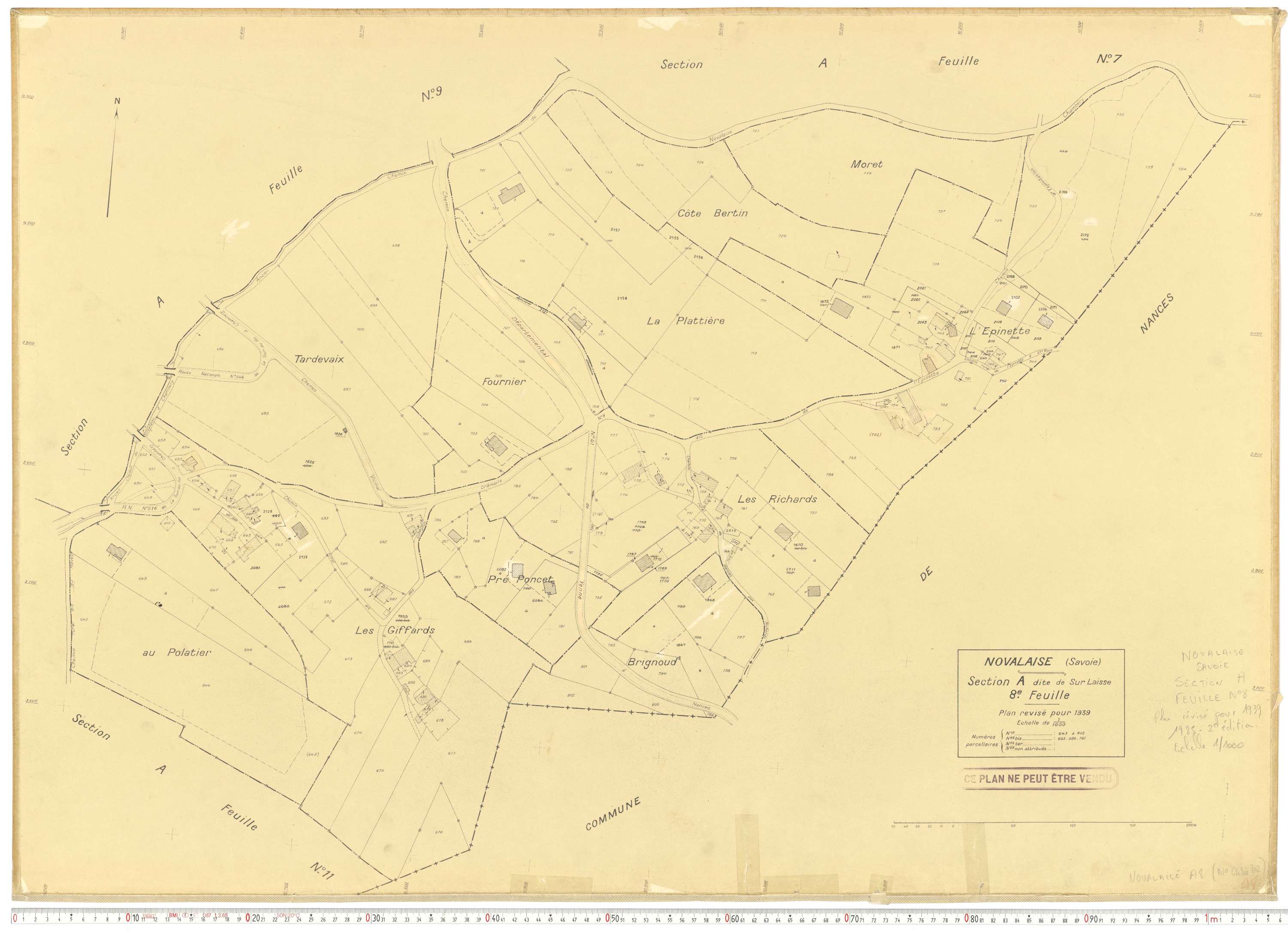 Novalaise - Plans cadastraux du cadastre rénové en 1939 et mis à jour en 1988.