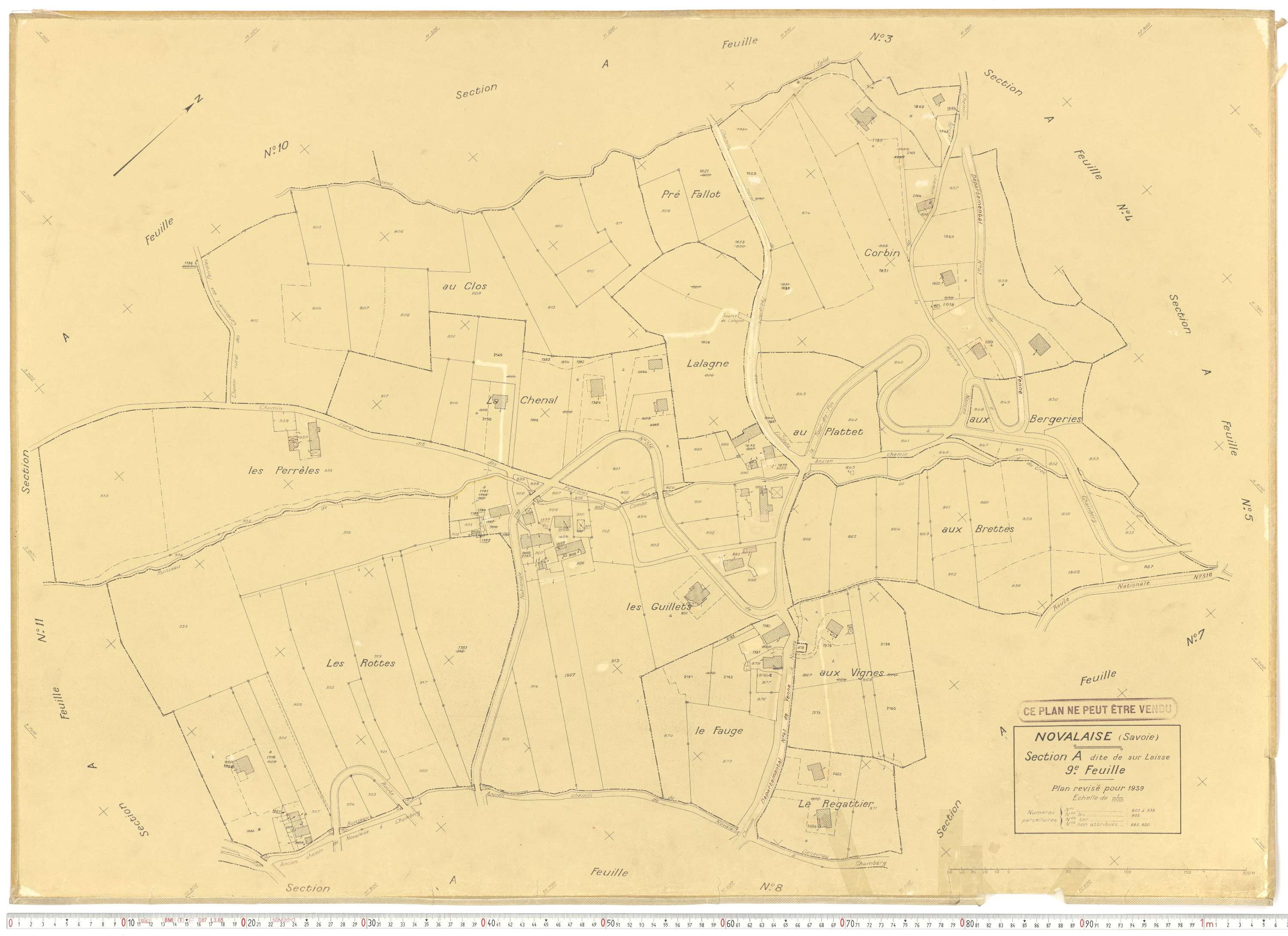 Novalaise - Plans cadastraux du cadastre rénové en 1939 et mis à jour en 1988.