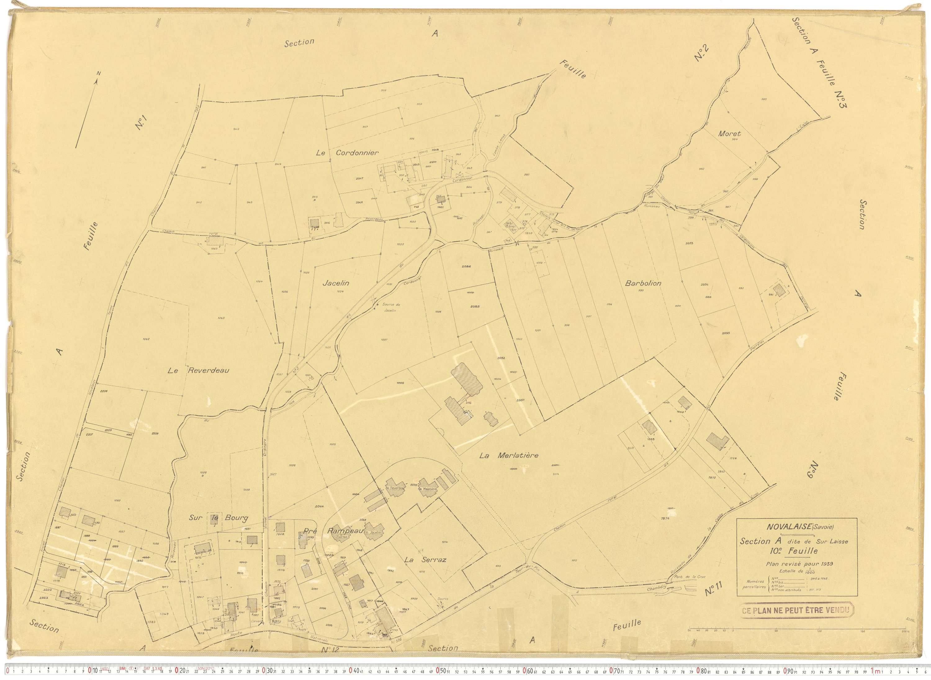 Novalaise - Plans cadastraux du cadastre rénové en 1939 et mis à jour en 1988.