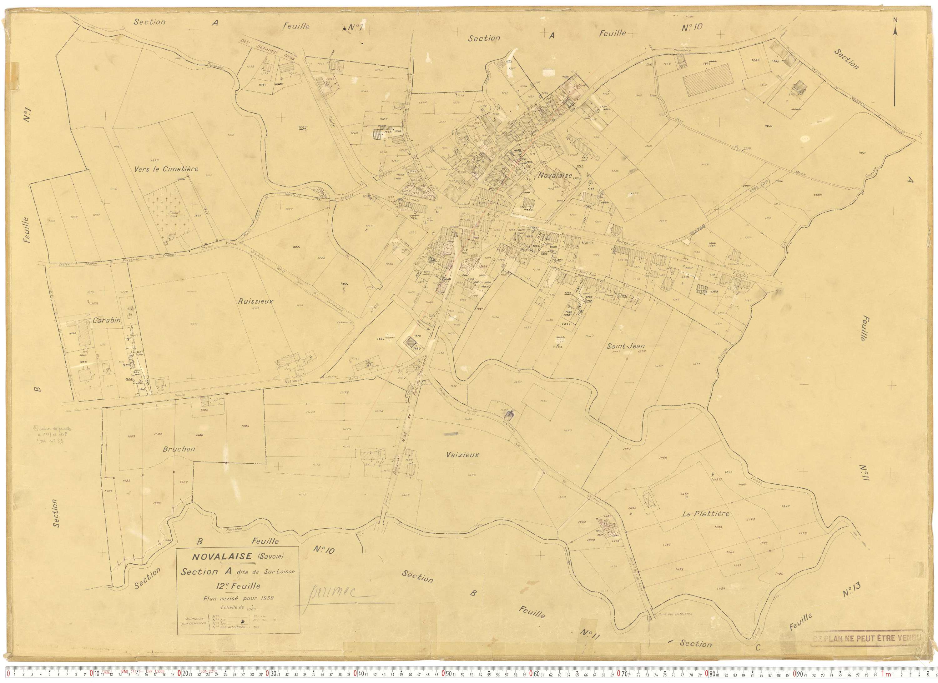 Novalaise - Plans cadastraux du cadastre rénové en 1939 et mis à jour en 1988.