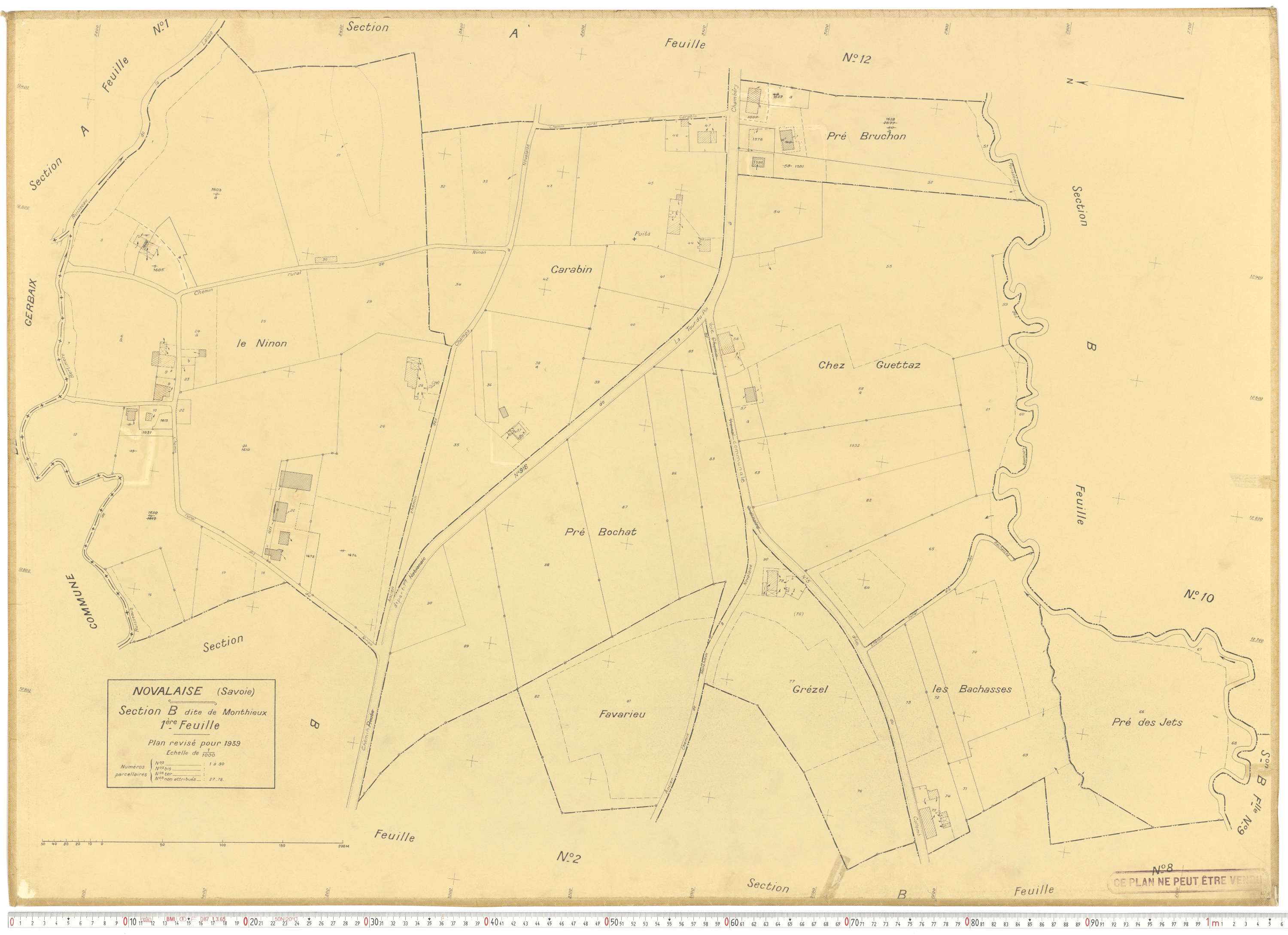 Novalaise - Plans cadastraux du cadastre rénové en 1939 et mis à jour en 1988.