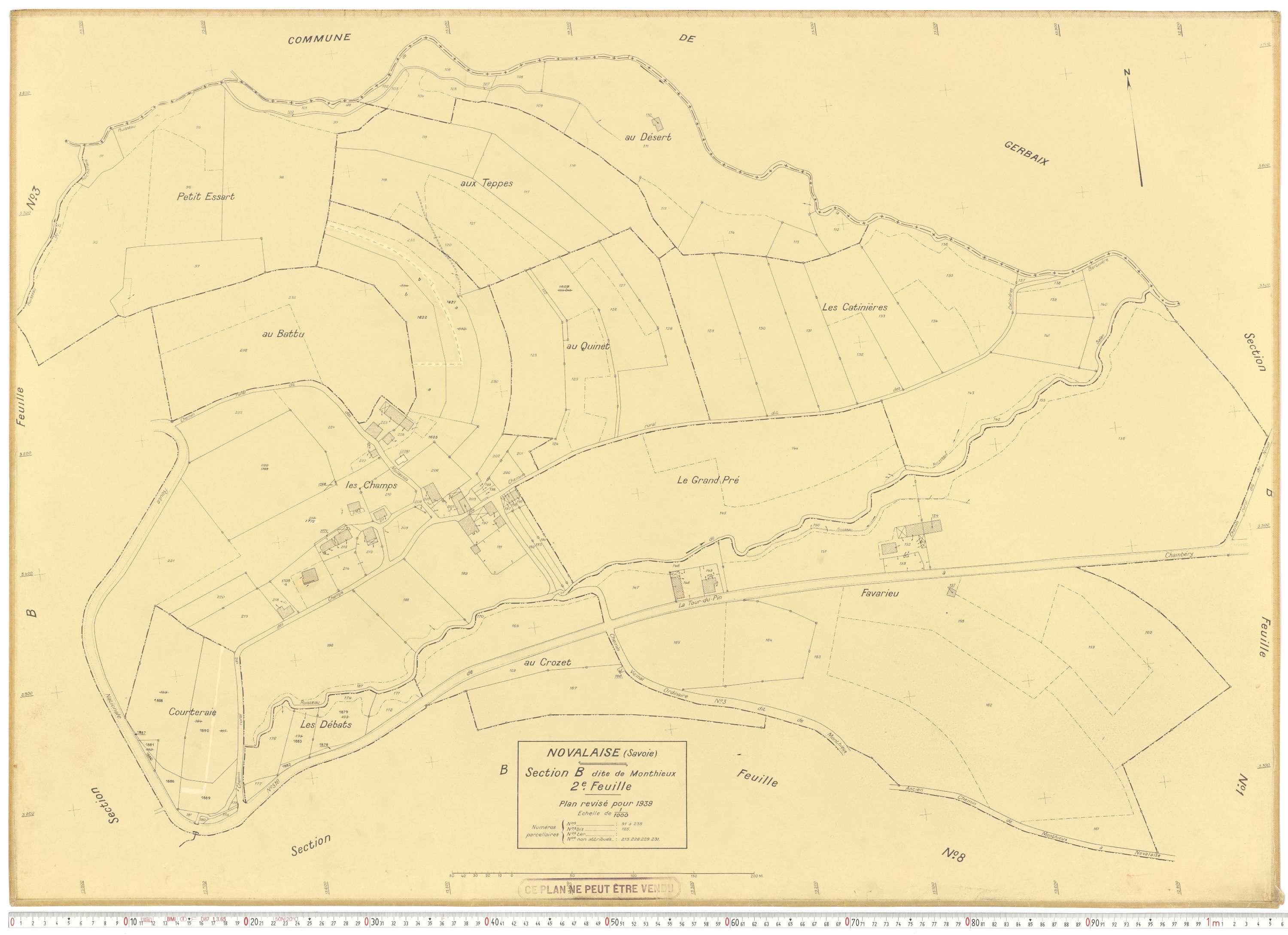 Novalaise - Plans cadastraux du cadastre rénové en 1939 et mis à jour en 1988.