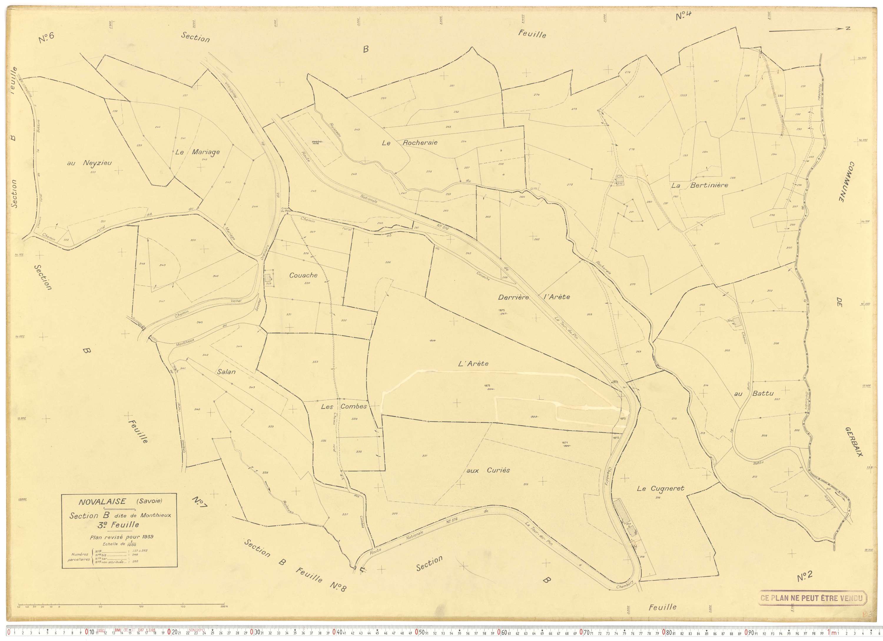 Novalaise - Plans cadastraux du cadastre rénové en 1939 et mis à jour en 1988.